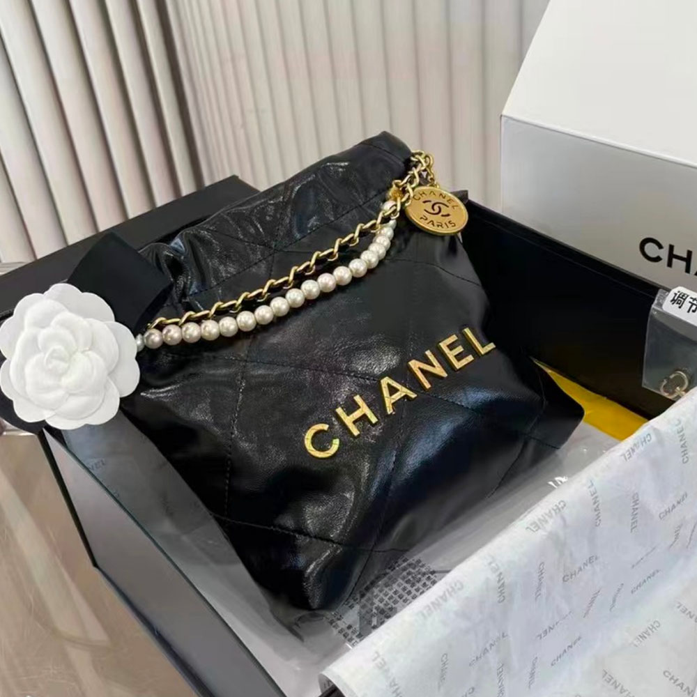 CHANEL Mini 23S Shiny Calfskin with Pearl Handbag