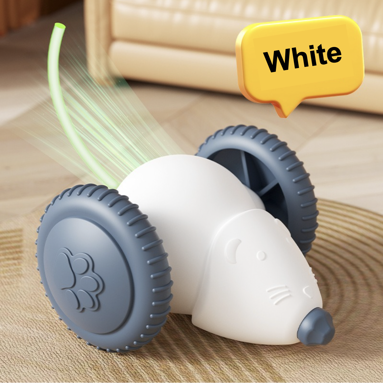 Cute Little Mouse Shape Cat Interactive Toy Rechargeable Automatic Obstacle Avoidance Green/White