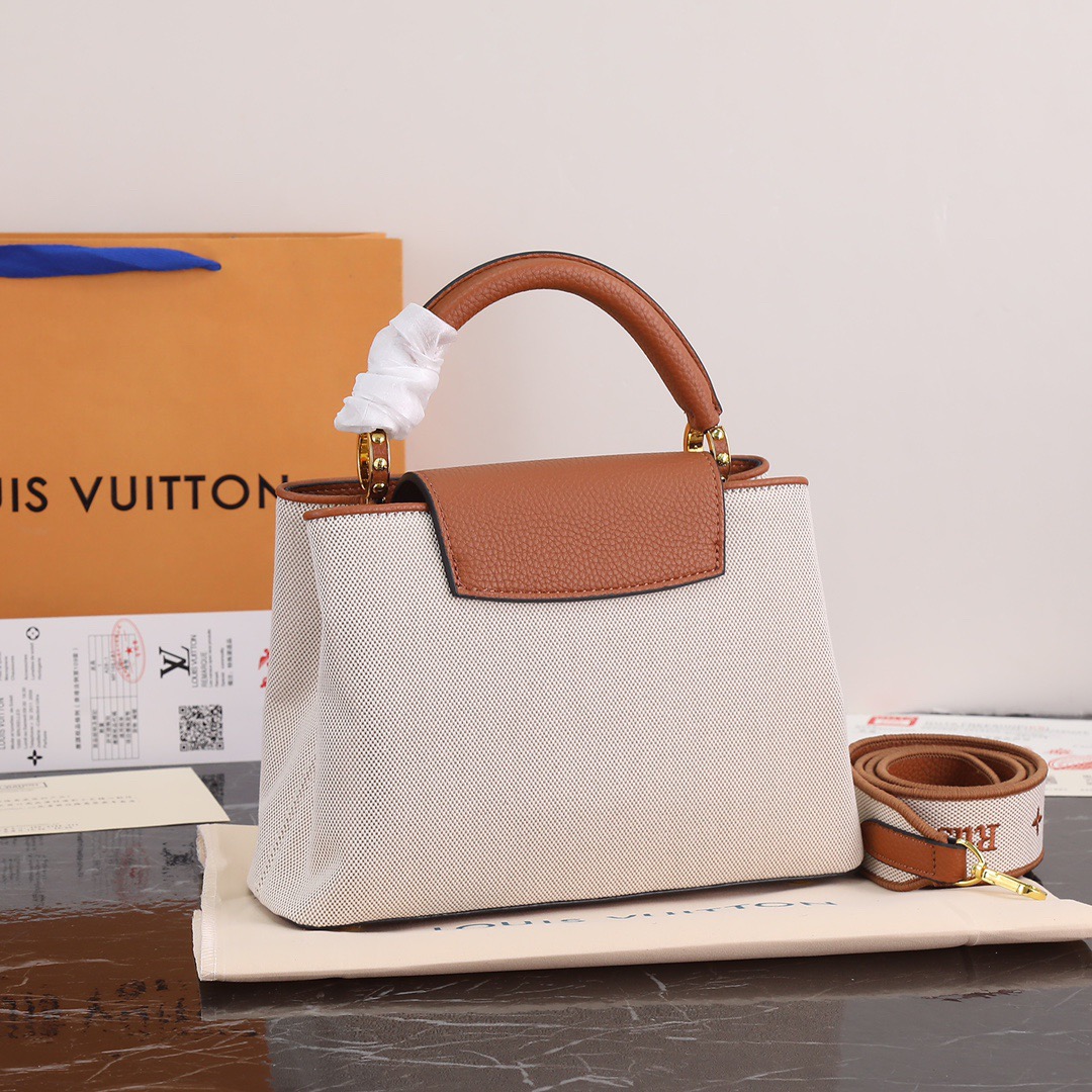Louis Vuitton Bags lv Calfskin handles and canvas tote bag