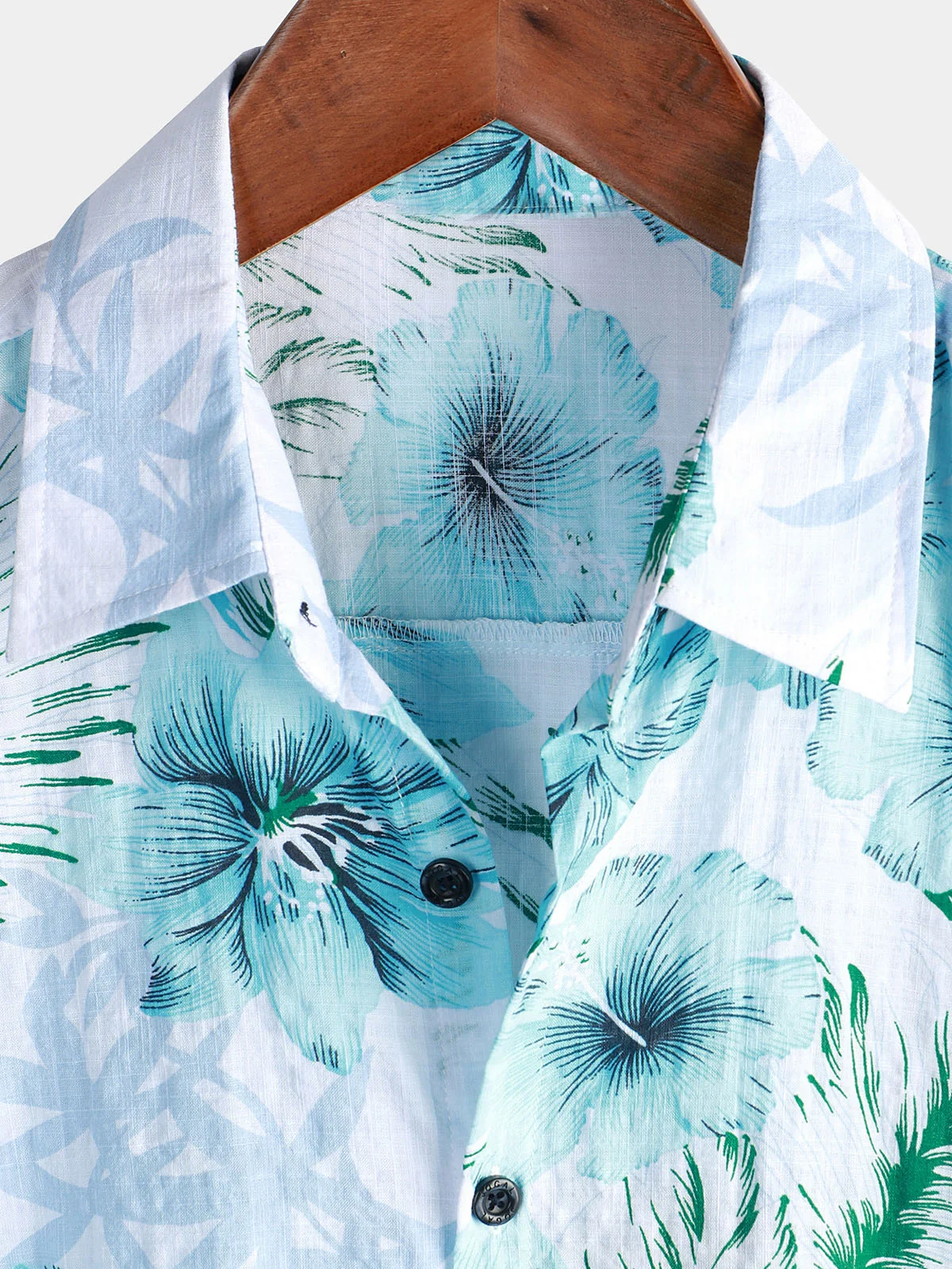 Men's Blue Hibiscus Tropical Floral Hawaiian Summer Vacation Beach Short Sleeve Shirt