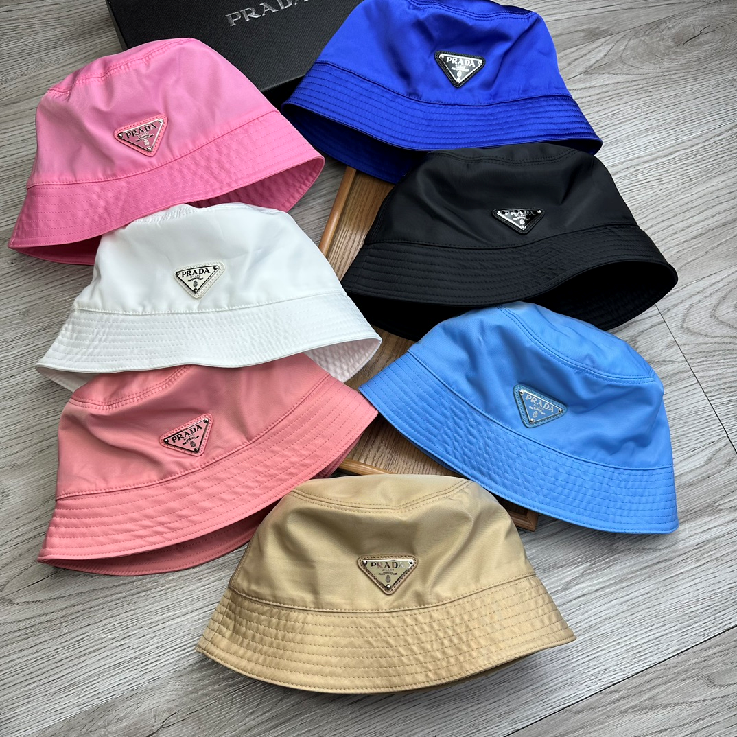 Prada Enameled-logo Top-stitched Water-resistant Bucket Hat - KAIROO