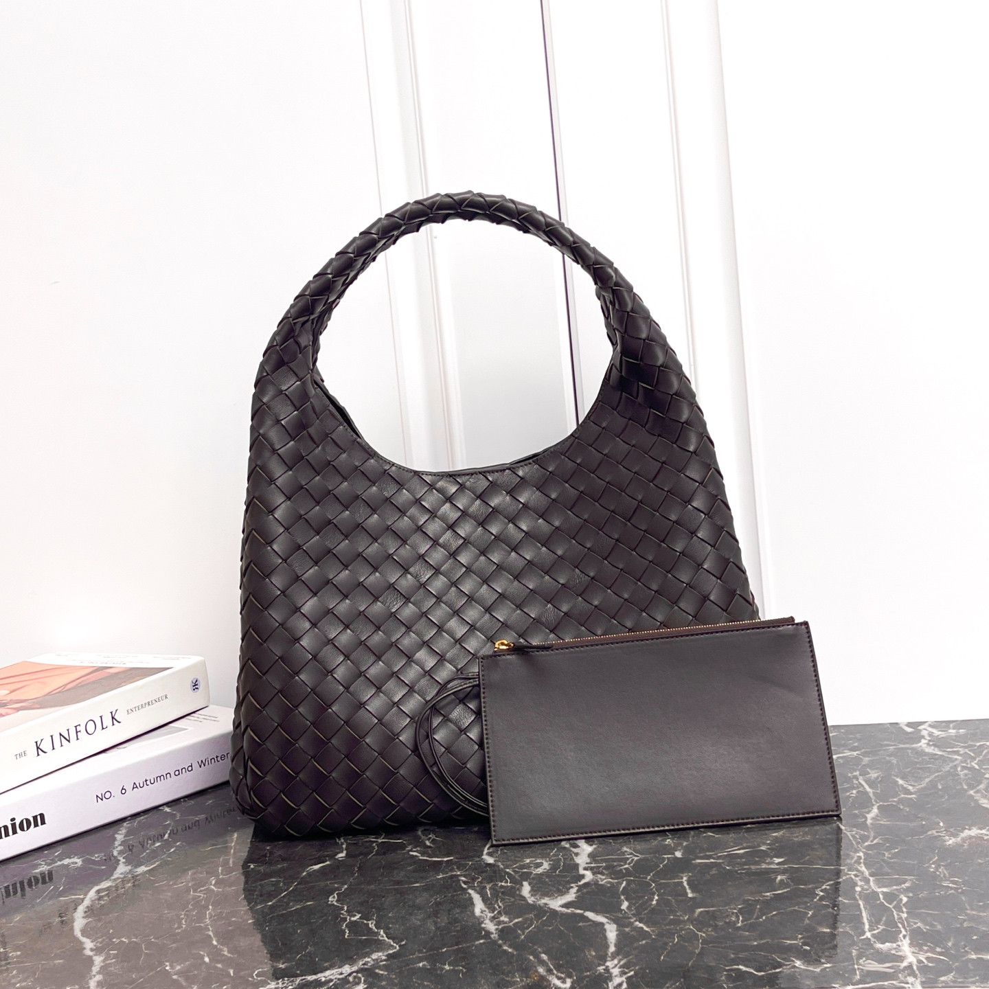 Bottega Veneta Large Campana Shoulder Bag in Fondant Intrecciato Leather