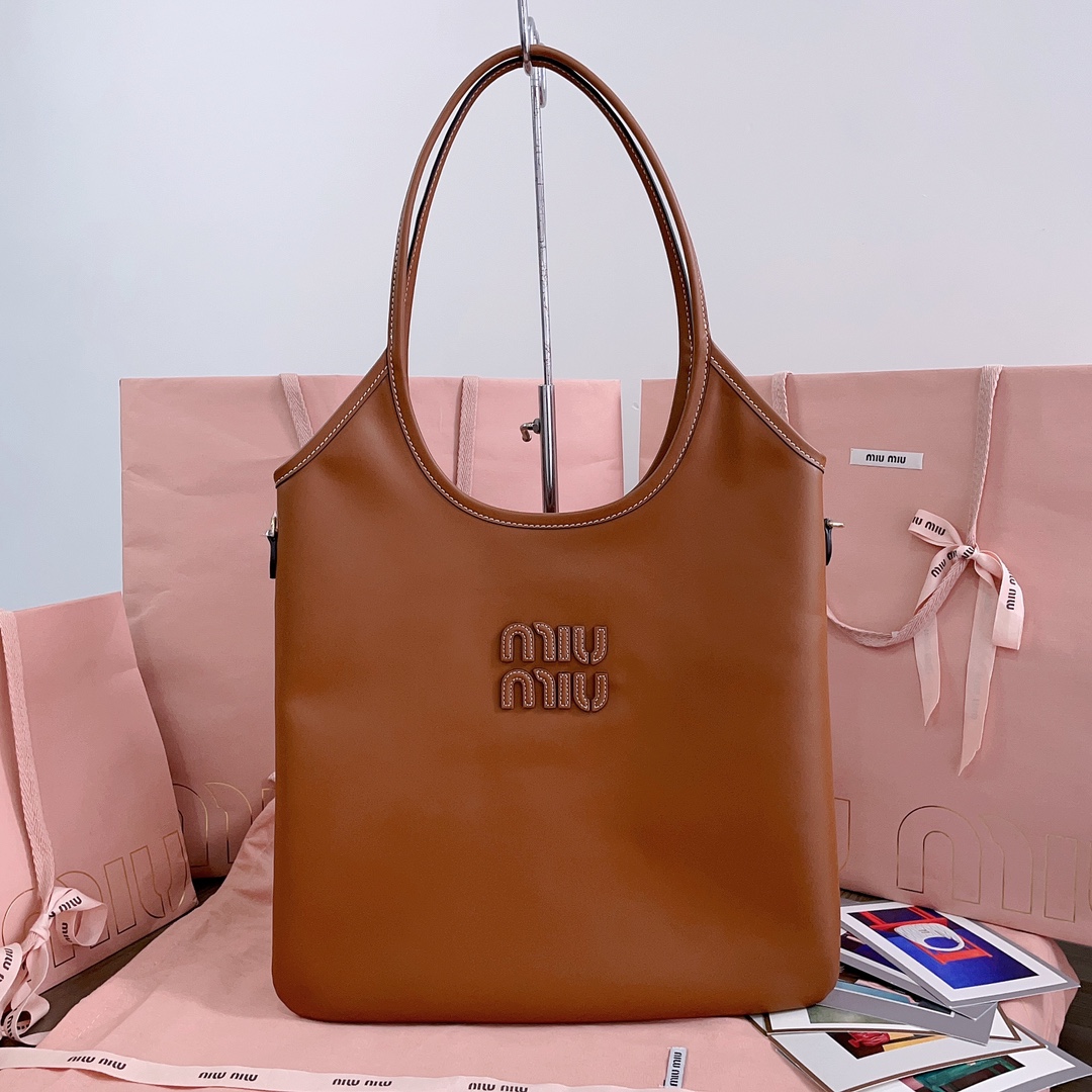 Miu Miu Cognac Ivy Leather Tote Bag 5BG231