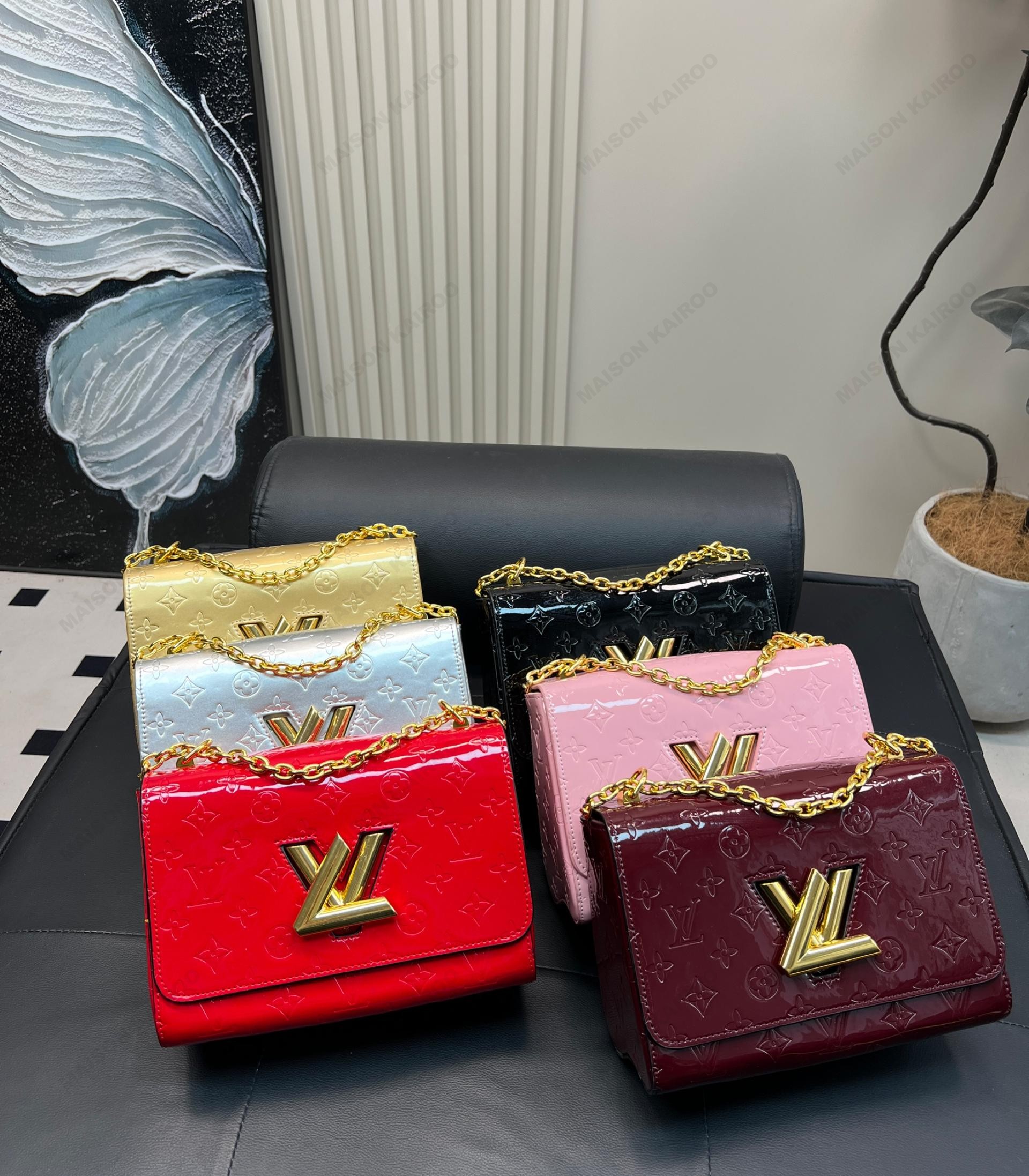 Louis Vuitton LV Twist Lock MM Glossy Monogram Embossed Vernis Patent Leather Flap Shoulder Bag - KAIROO