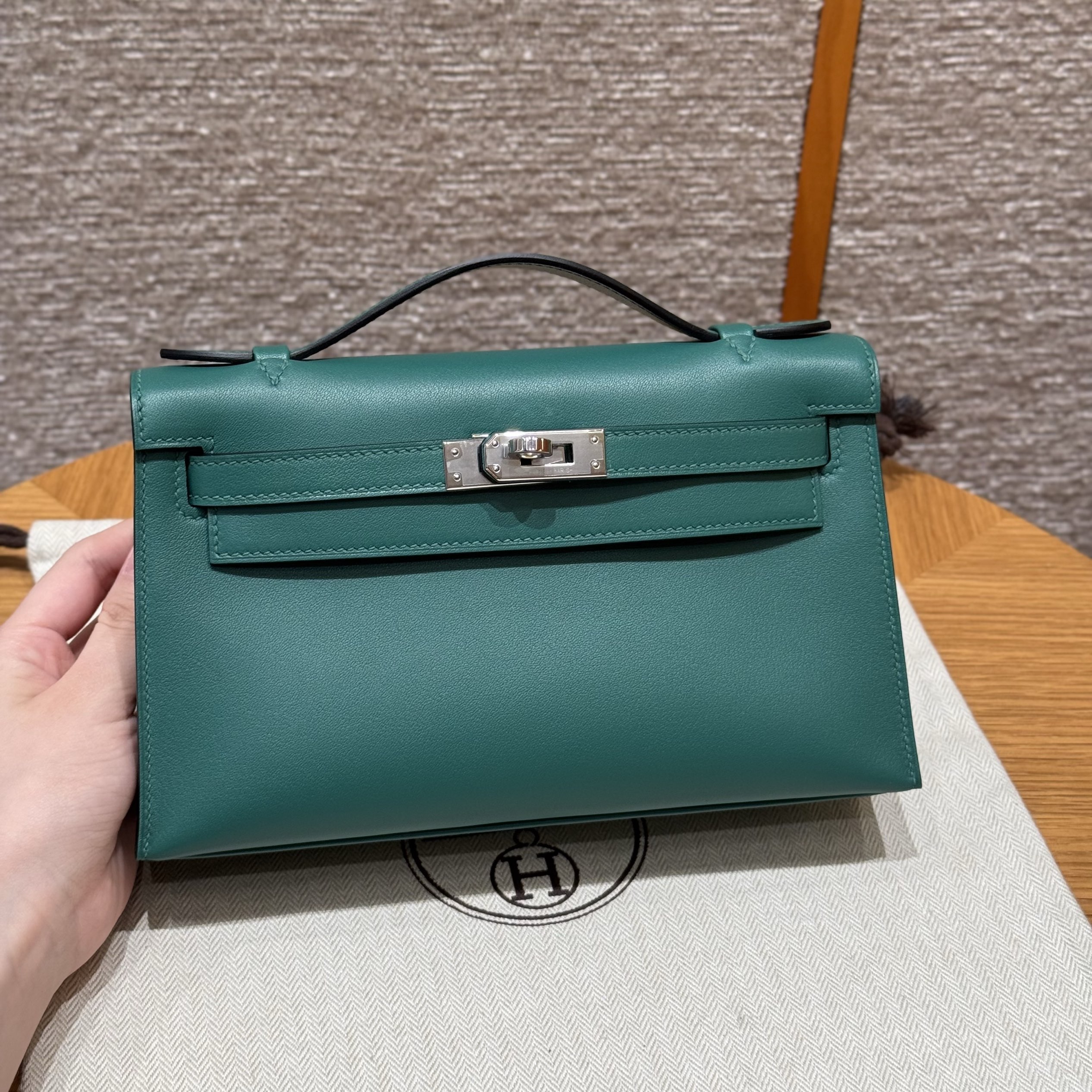 Hermes Vert Vertigo Swift Kelly Pochette