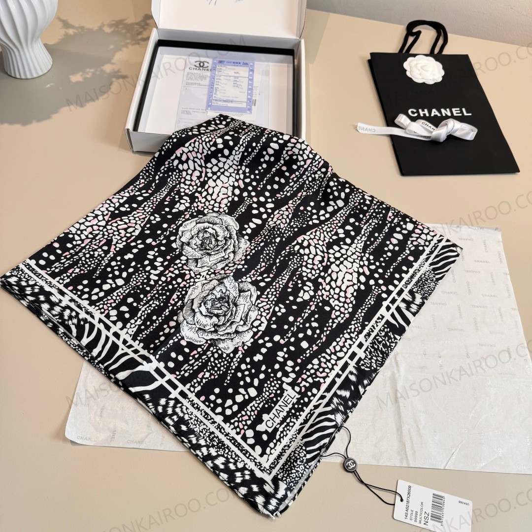 Chanel Camellia Sketch 90 Square Scarf - KAIROO