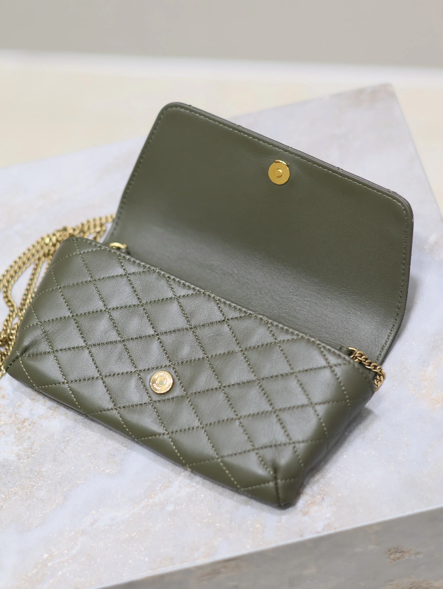 Saint Laurent YSL Gaby Phone Bag 19cm Olive Green Quilted Leather