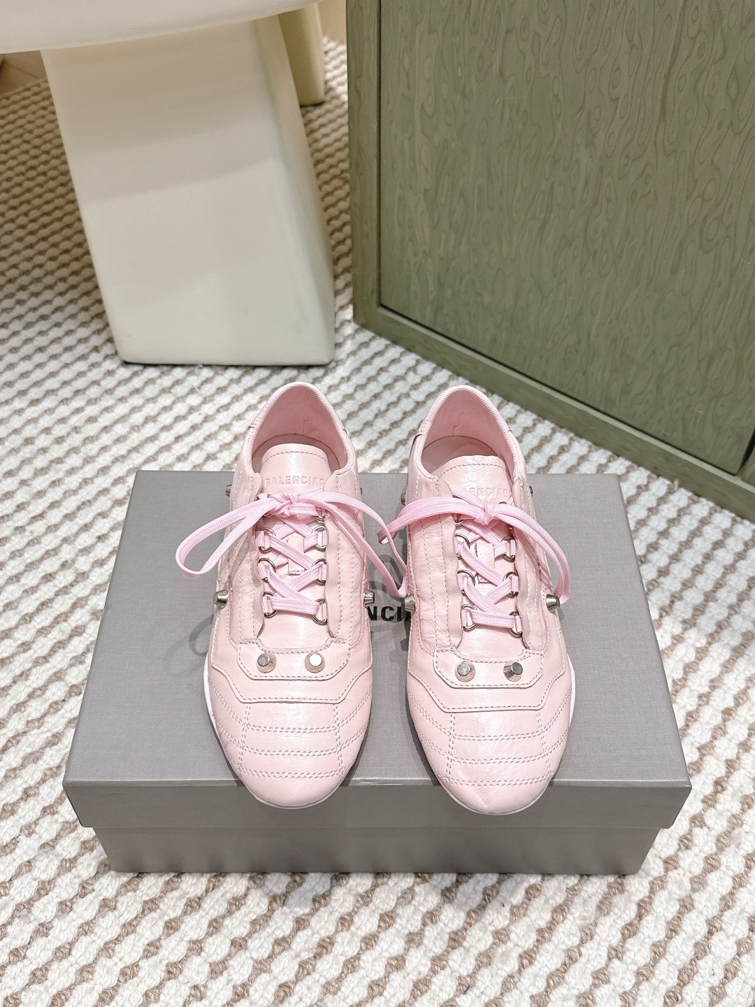 Balenciaga Cagole Light Pink Arena Studded Quilted Leather Speed GAT Sneakers - KAIROO