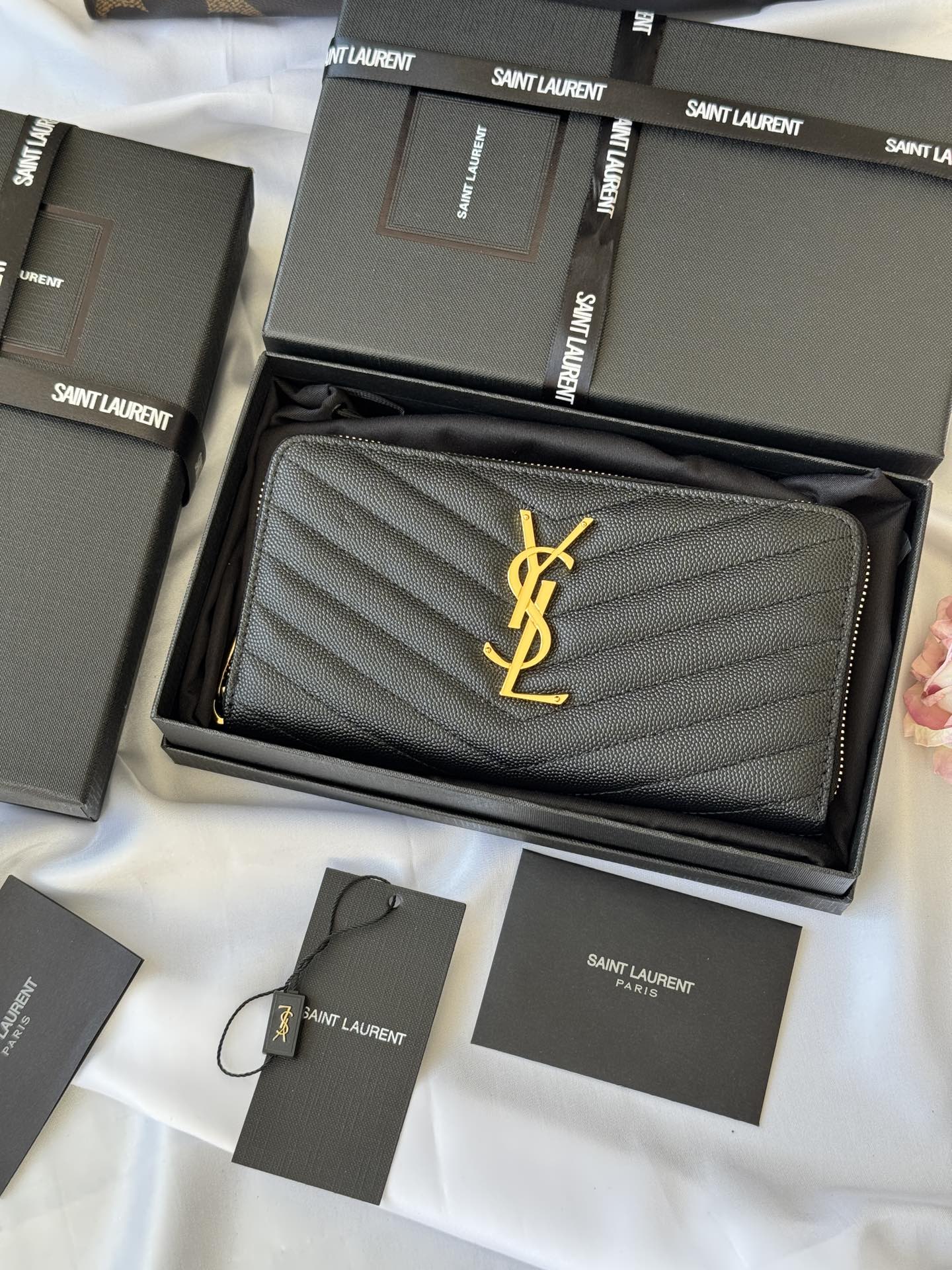 Saint Laurent Black Cassandre Matelasse Zippy Wallet