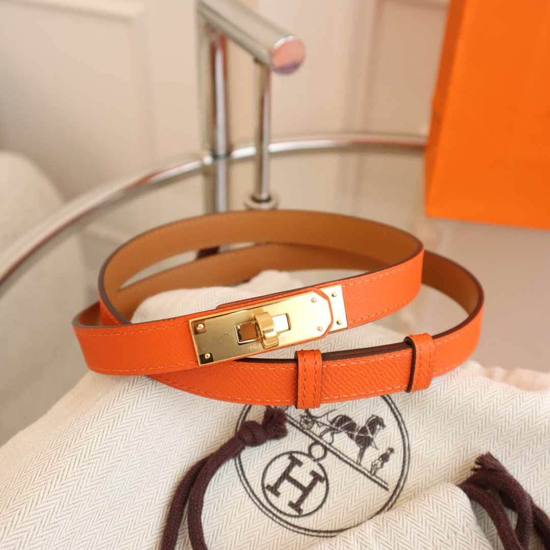 Hermes Orange Kelly Mini leather Belt 18mm