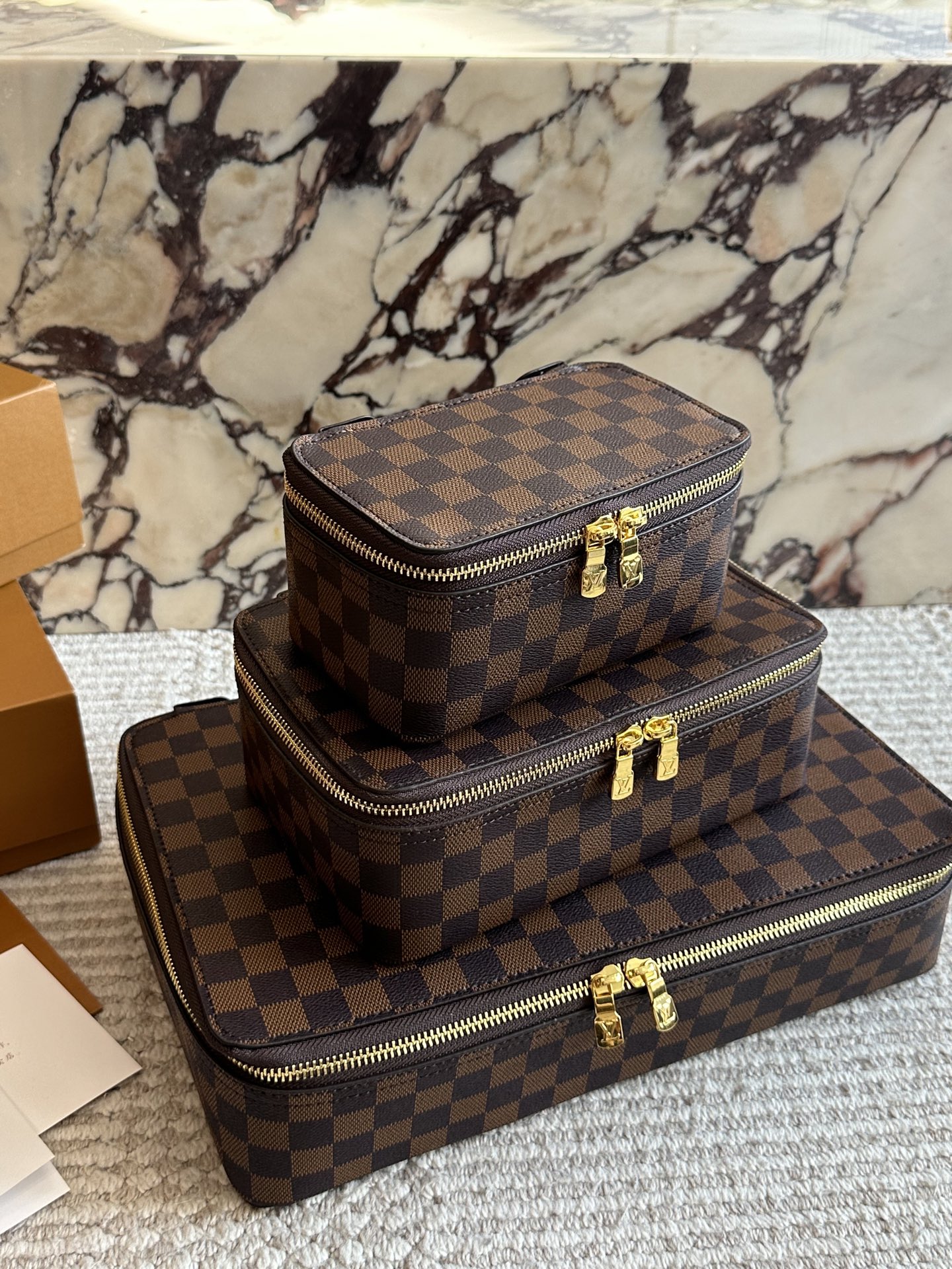 Louis Vuitton LV Brown Damier Ebene Canvas Nice Vanity Jewelry Case Travel Top Handle Bag - KAIROO