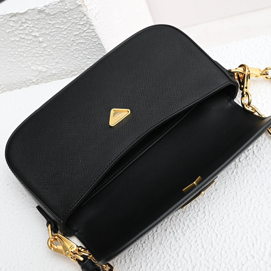 Prada MINI FLAP BAG 20 IN BLACK SAFFIANO LEATHER GOLD HARDWARE