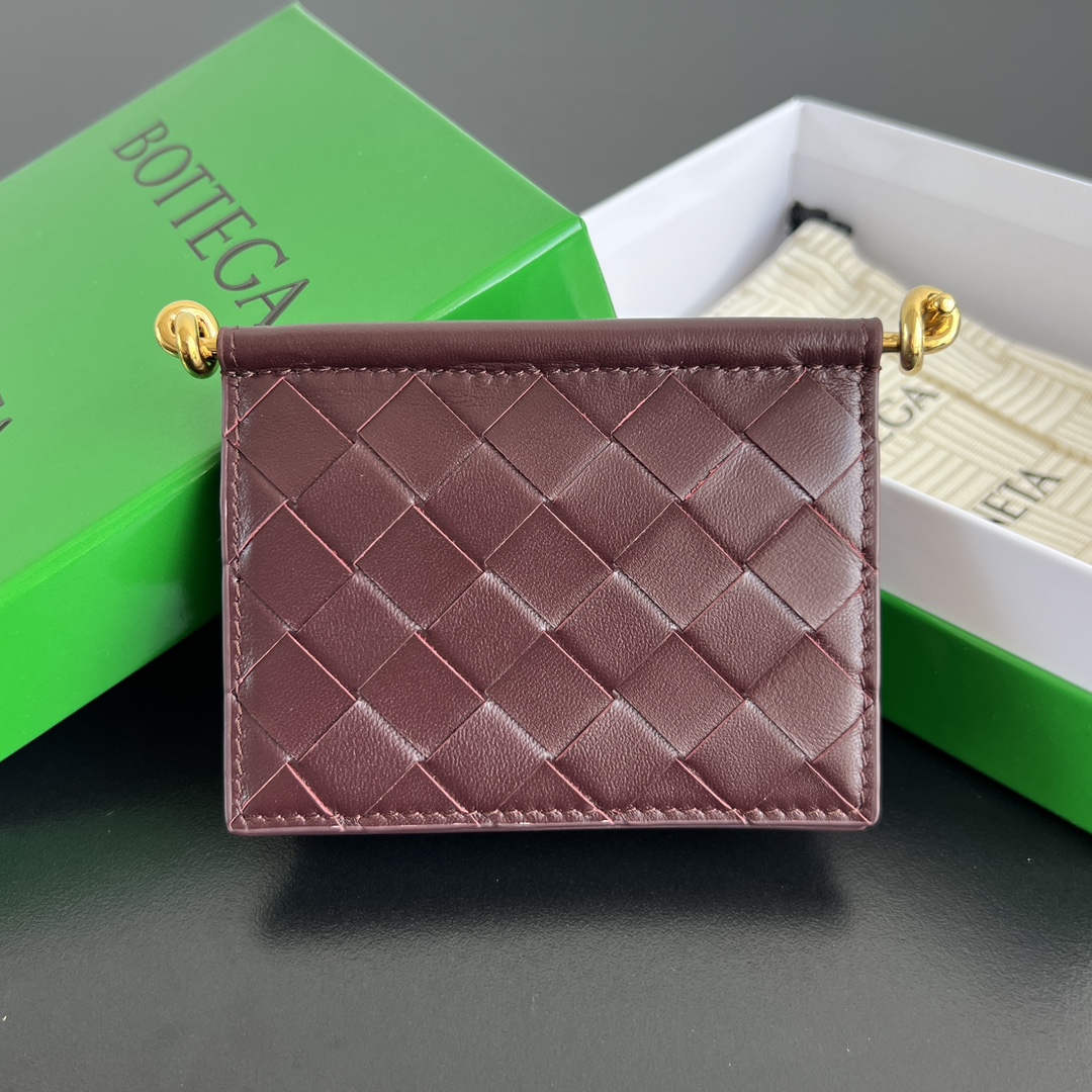 Bottega Veneta Solstice Card Holder  in Burgundy Intreccio Leather