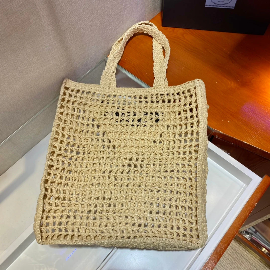 Prada  SMALL LOGO RAFIA TOTE 38CM