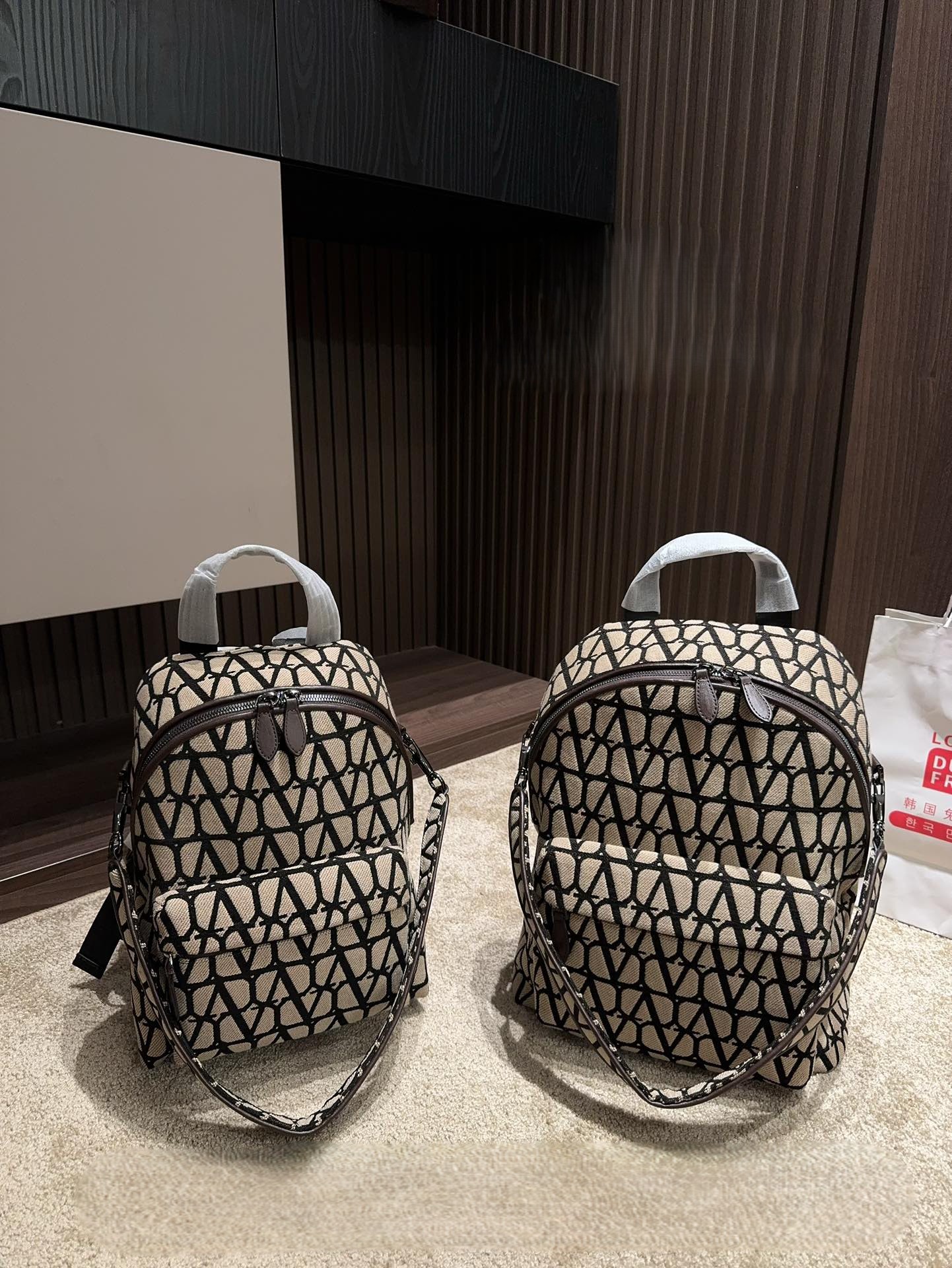 Valentino Iconographe Black Monogram Canvas Leather Trim Shoulder Straps Tech Fabric Backpacks - KAIROO