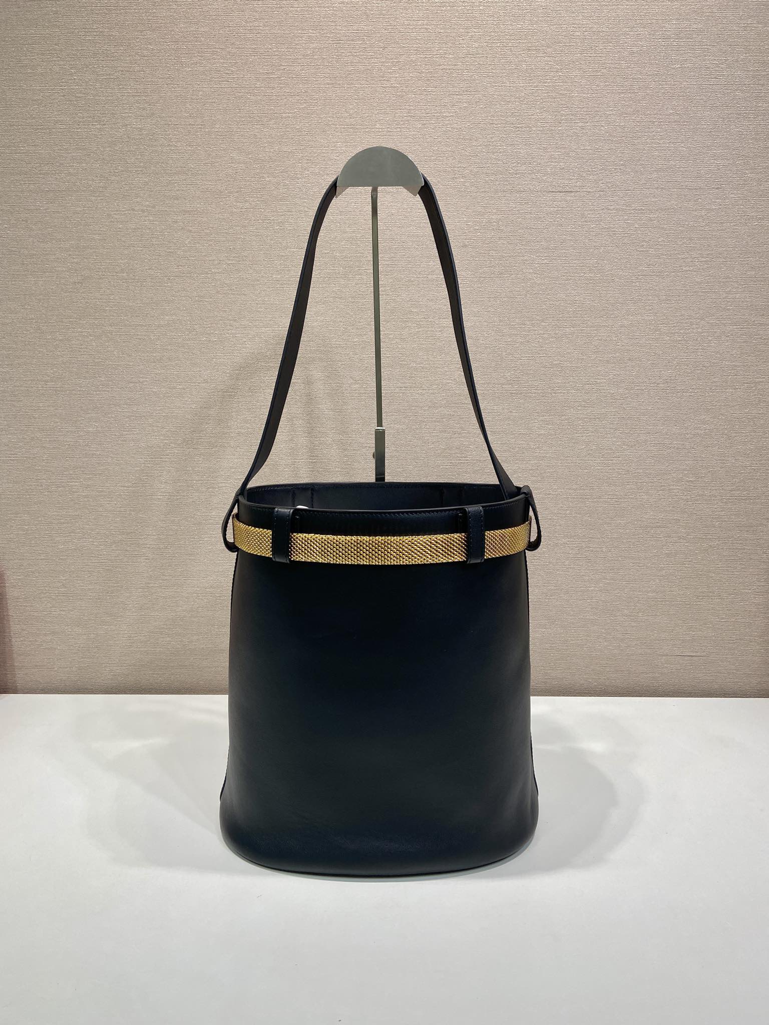 Prada PRA bucket bag iron chain black leather 341179