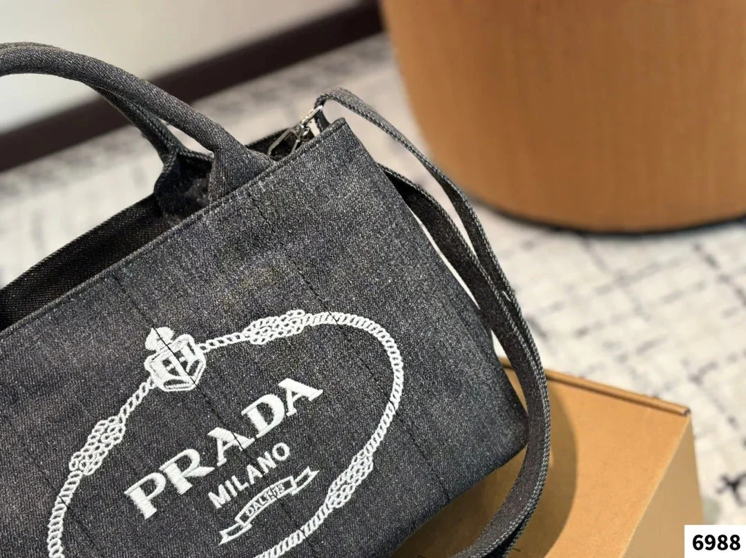 Prada CANAPA TOTE BAG 30 IN GREY DENIM