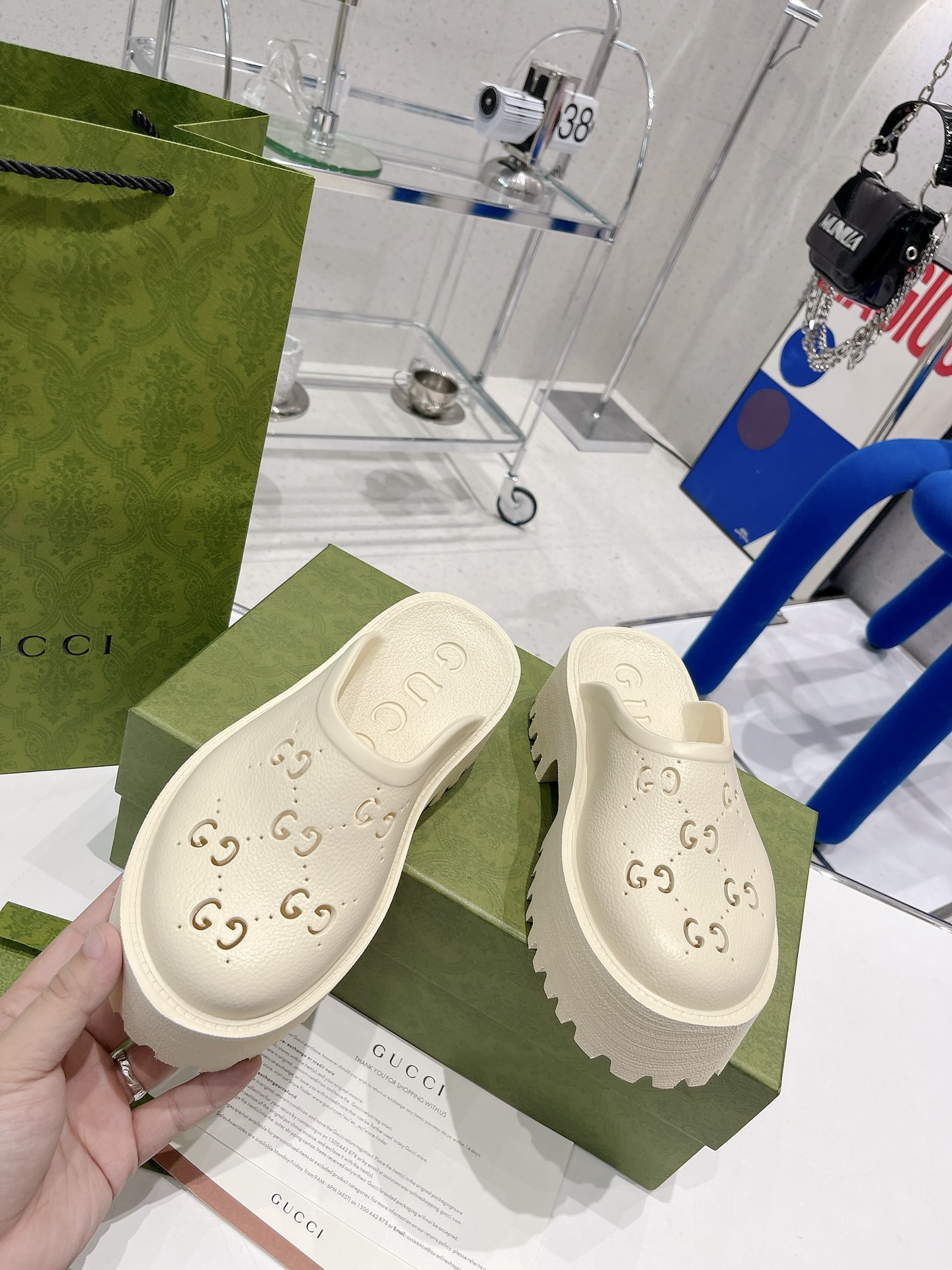 Gucci Elea Perforated GG Rubber Round Toe Chunky Platform Lug Sole Clogs Mules - KAIROO