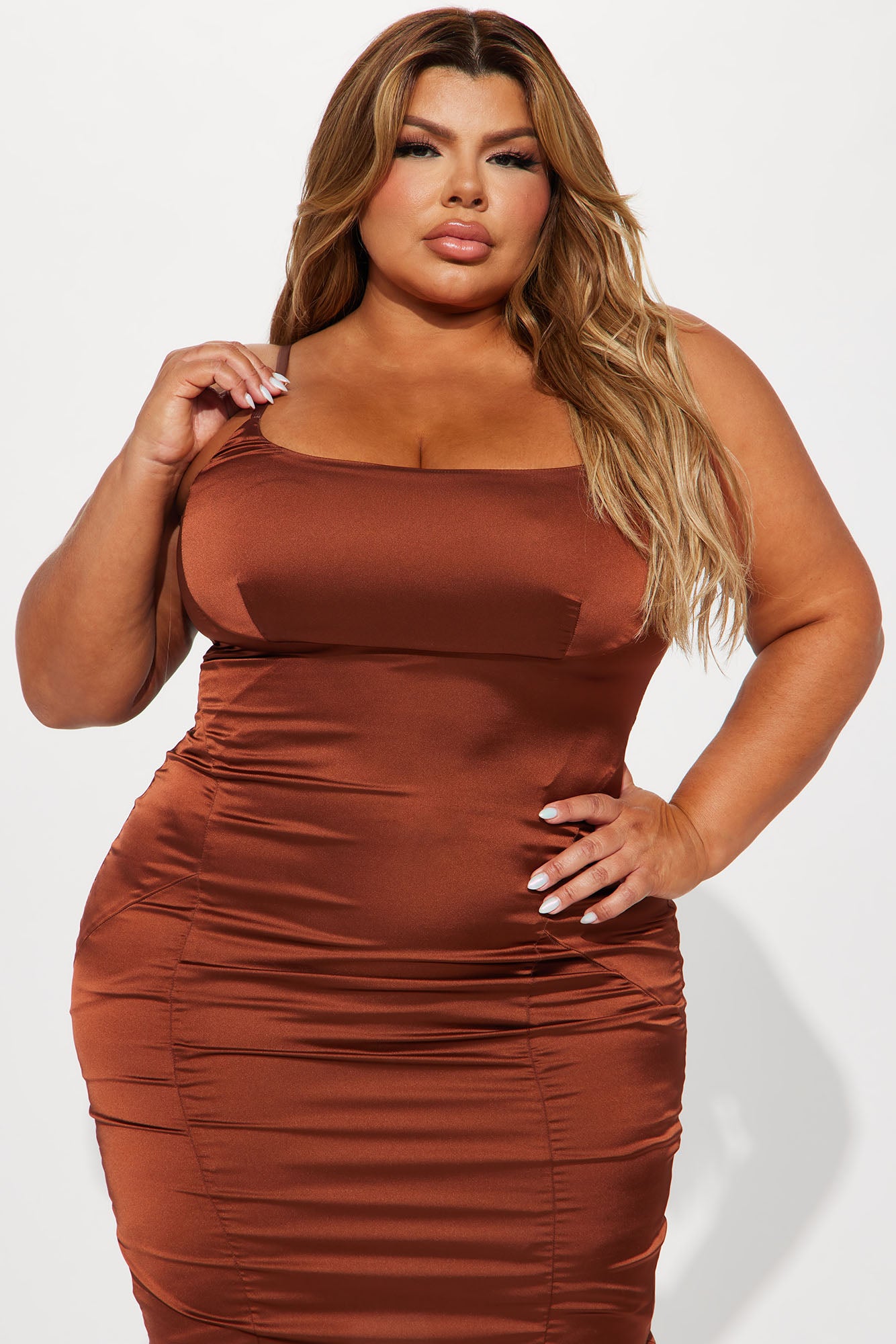 Freya Feather Midi Dress - Brown