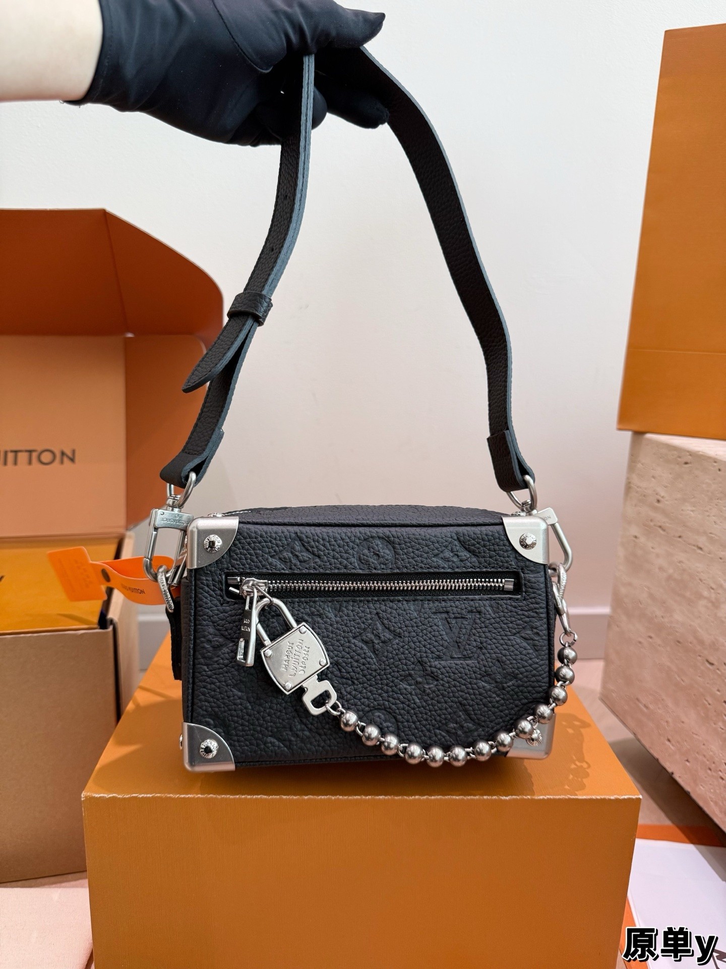 Louis Vuitton LV Mini Soft Trunk Matte Embossed Monogram Leather Silver Metal Round Bead Chain Shoulder Bag - KAIROO