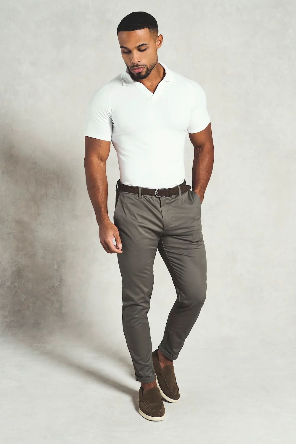 Essential Jersey Buttonless Polo Shirt in White