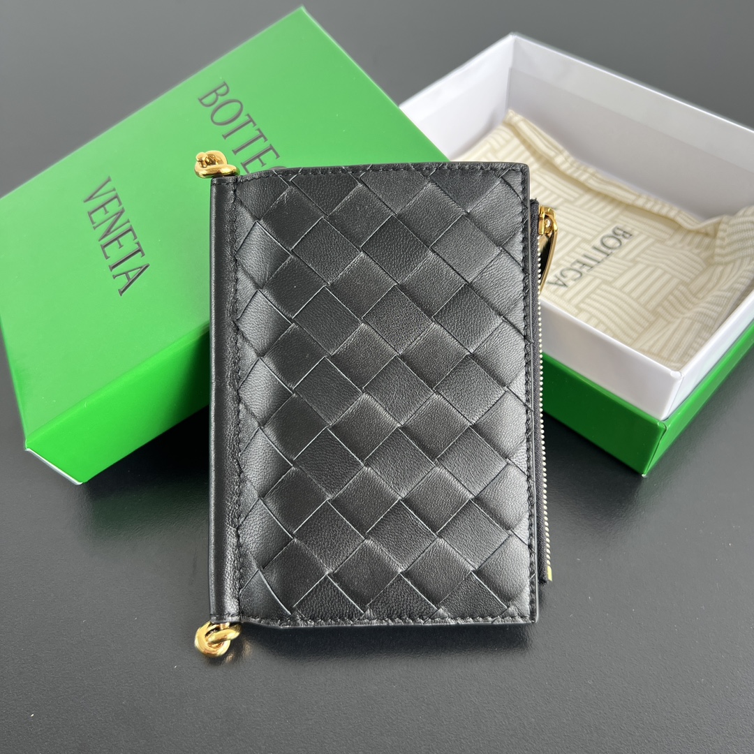 Bottega Veneta Solstice Medium Folded Wallet in Black Intreccio Leather