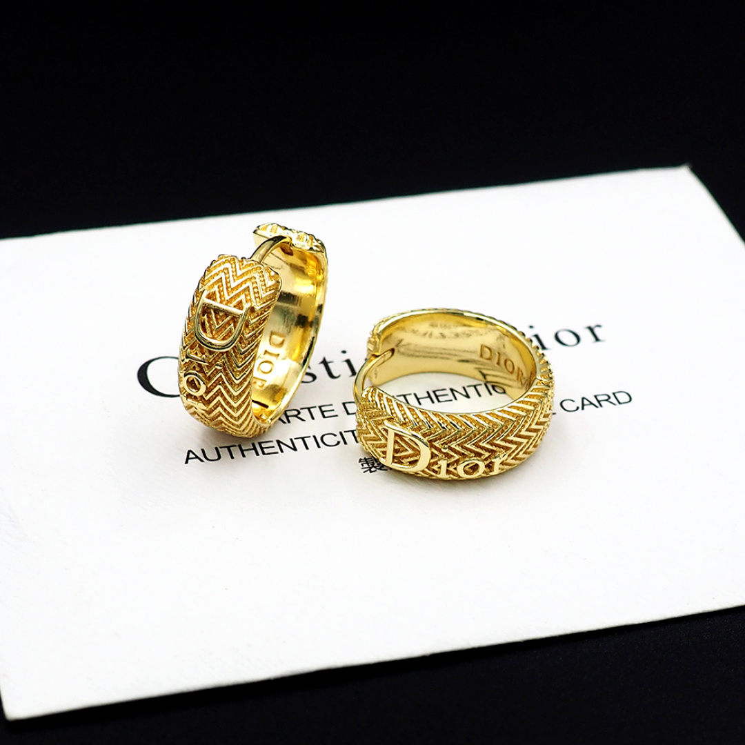 Dior Gold Textured Hoop Earrings