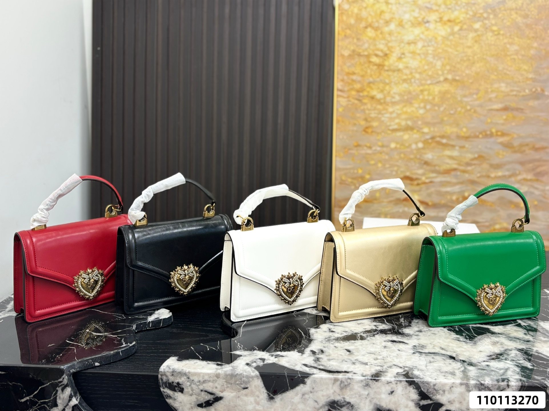 Dolce & Gabbana DG Devotion Medium Smooth Leather Bejeweled Heart Envelope Flap Top Handle Bag - KAIROO