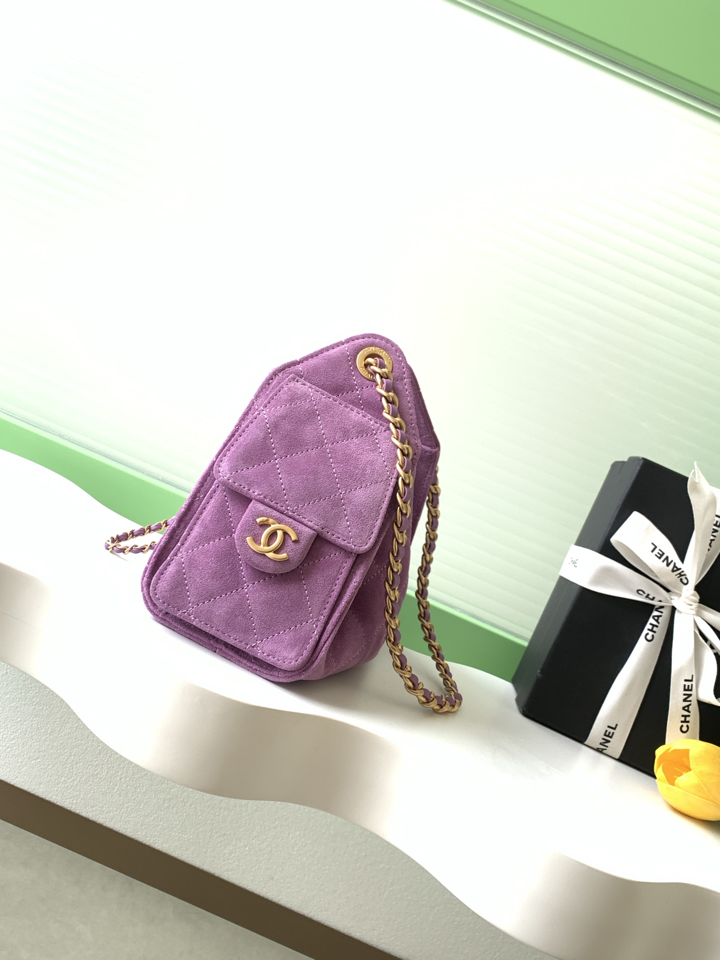 Chanel 25 Mini Handbag in Purple Suede Calfskin