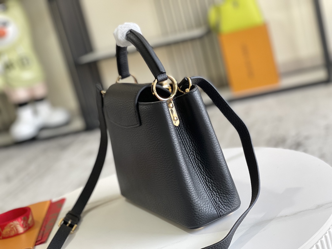 M24728 Capucines BB in Black Taurillon leather