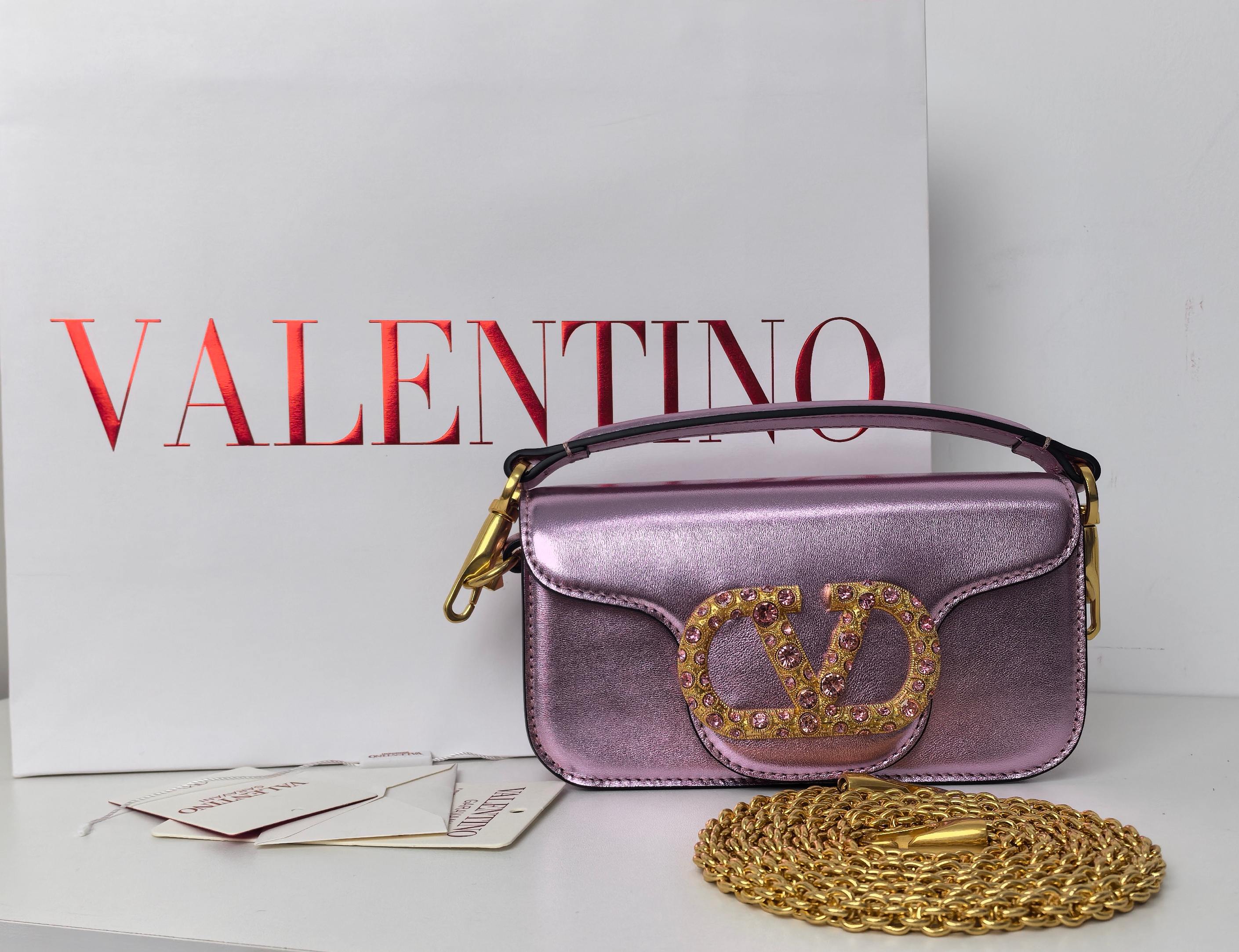 Valentino Small Garavani Loco Bag in Metallized Calfskin and crystals-Purple