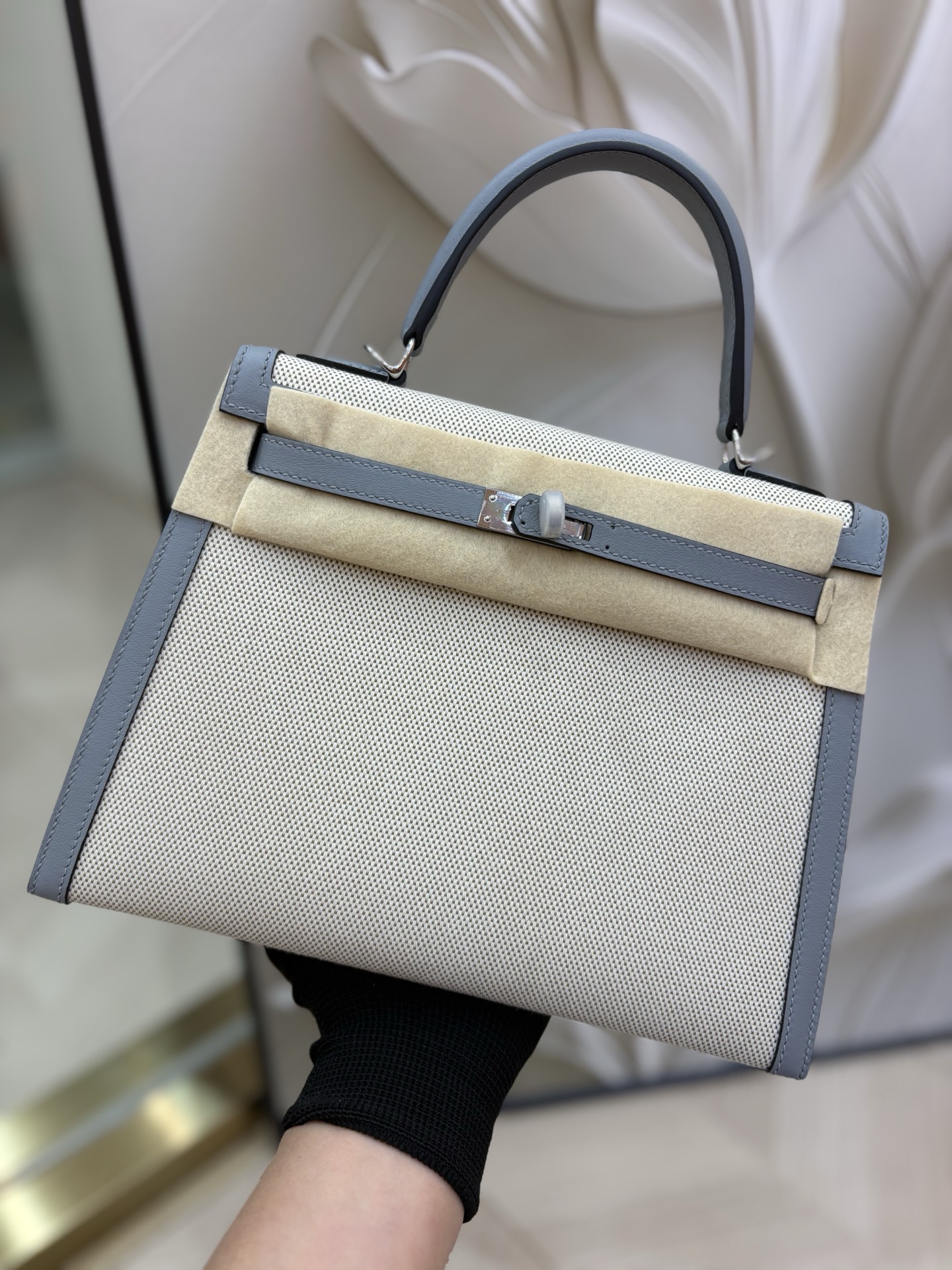 Hermes Kelly 25 canvas with puppet grey bag