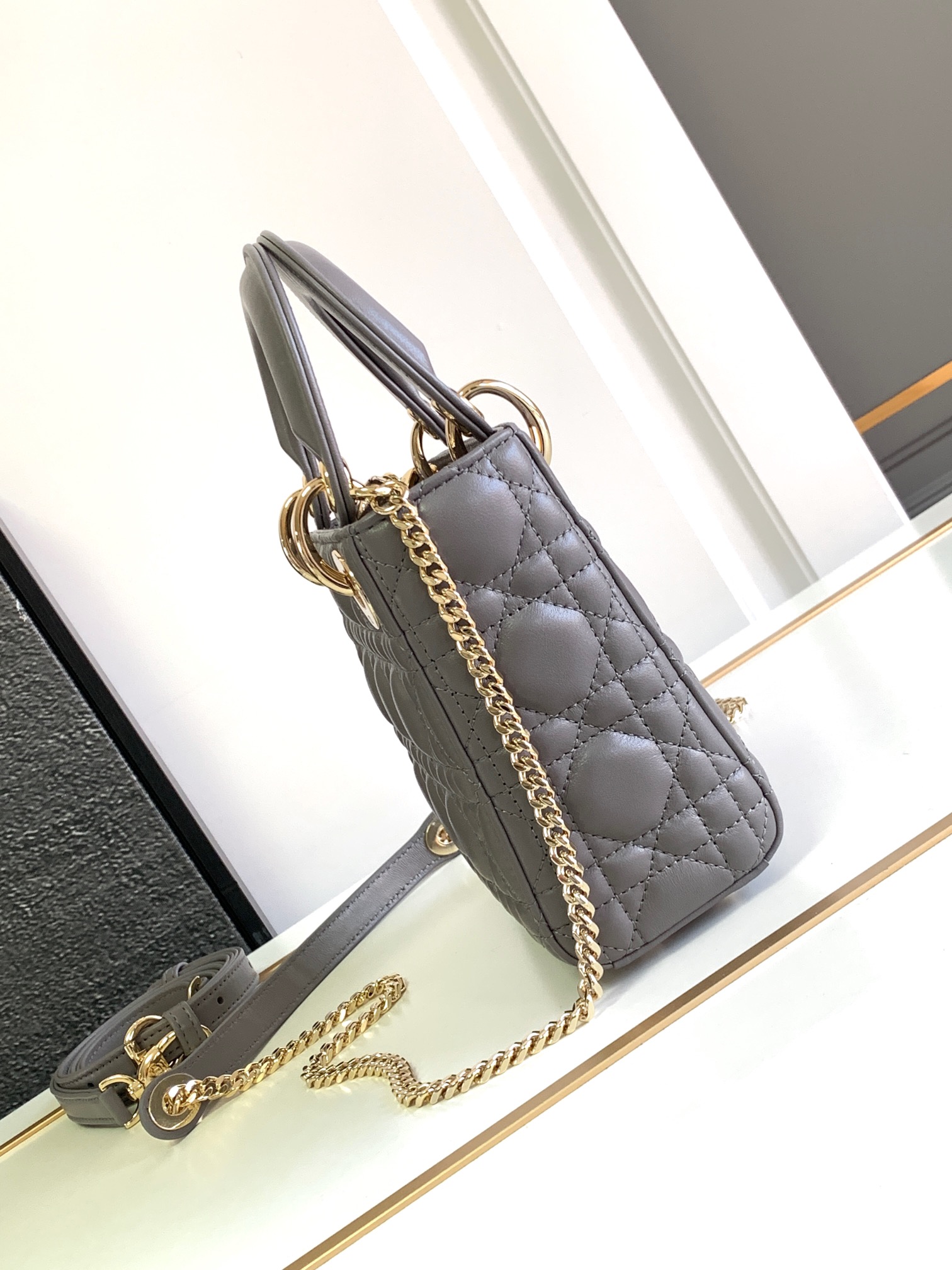 Mini Lady Dior Bag in Etoupe Grey Cannage Lambskin
