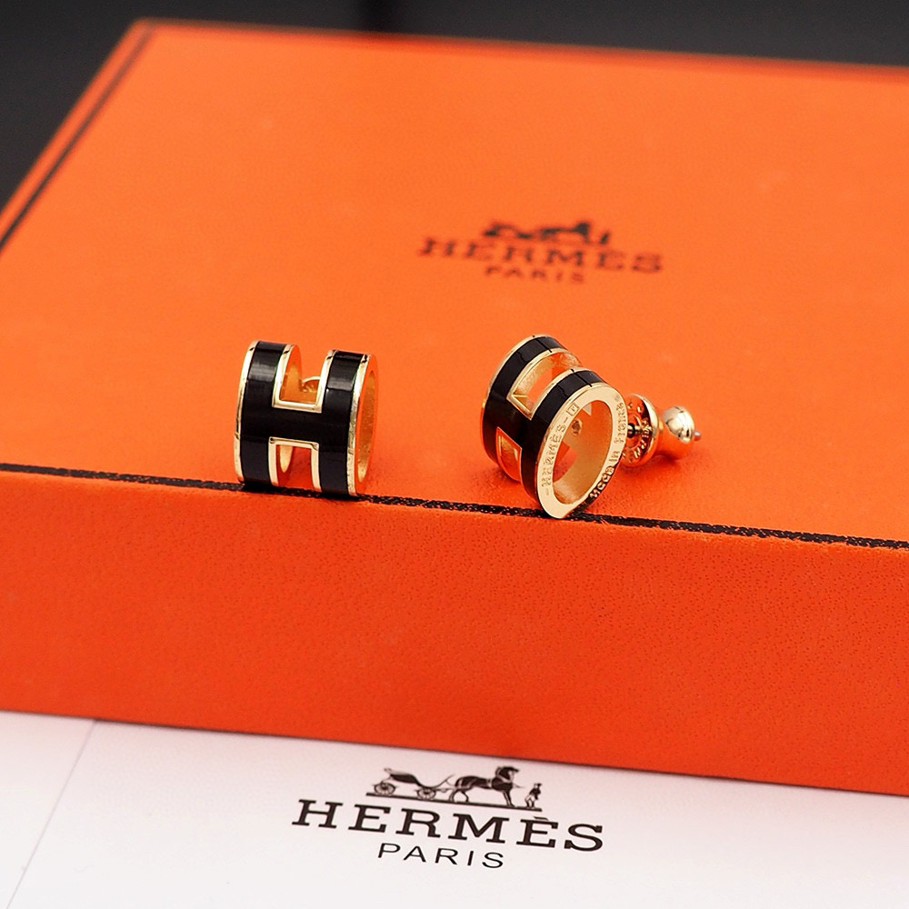 Hermes Black H Earrings
