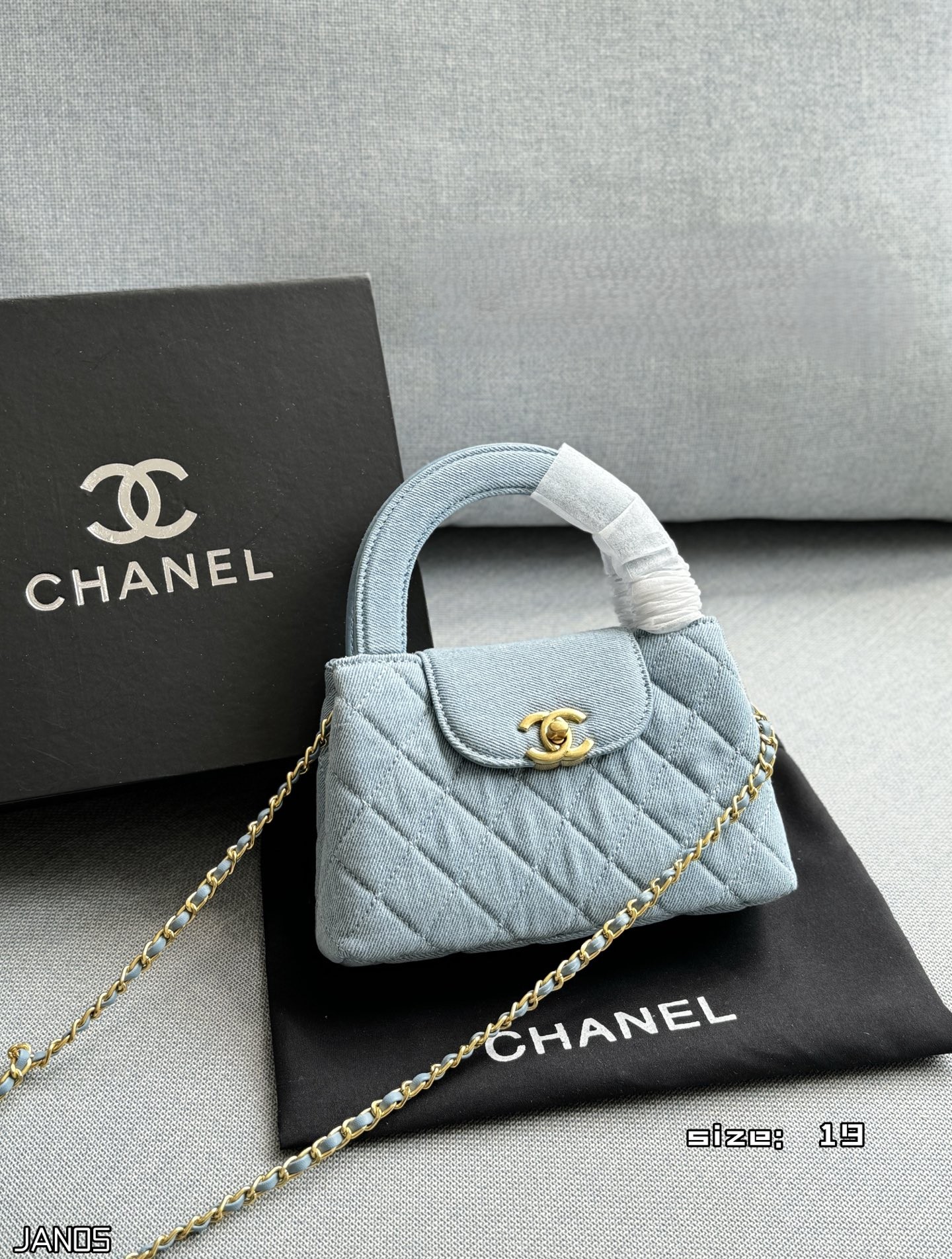 Chanel Kelly-Style Mini 19cm Quilted Denim Top Handle Chain Crossbody Bag - KAIROO