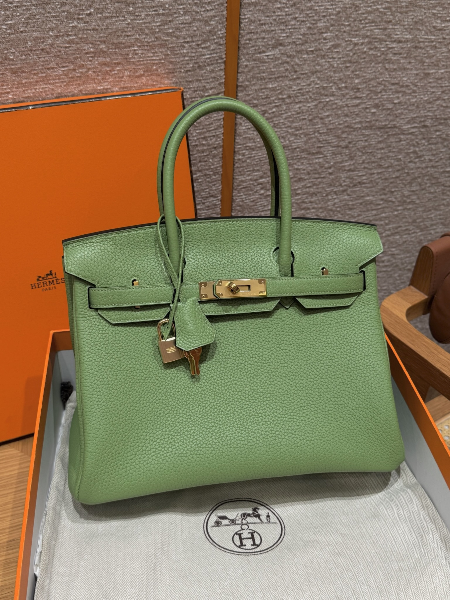 Hermes Vert Criquent Togo Birkin 30 Bag
