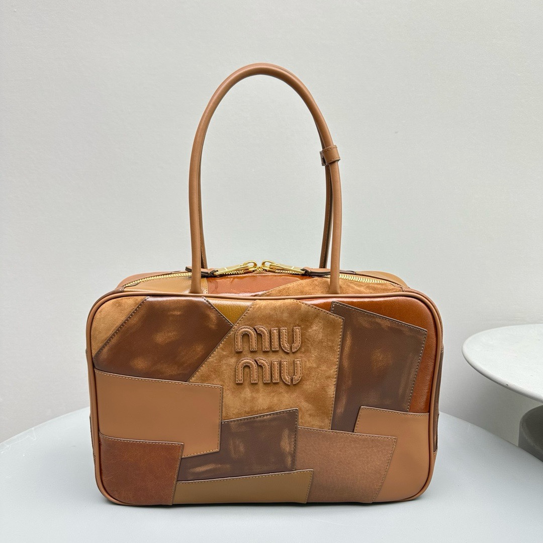 Miu Miu Large Patchwork Beau Boston Suede Bag 5BB117
