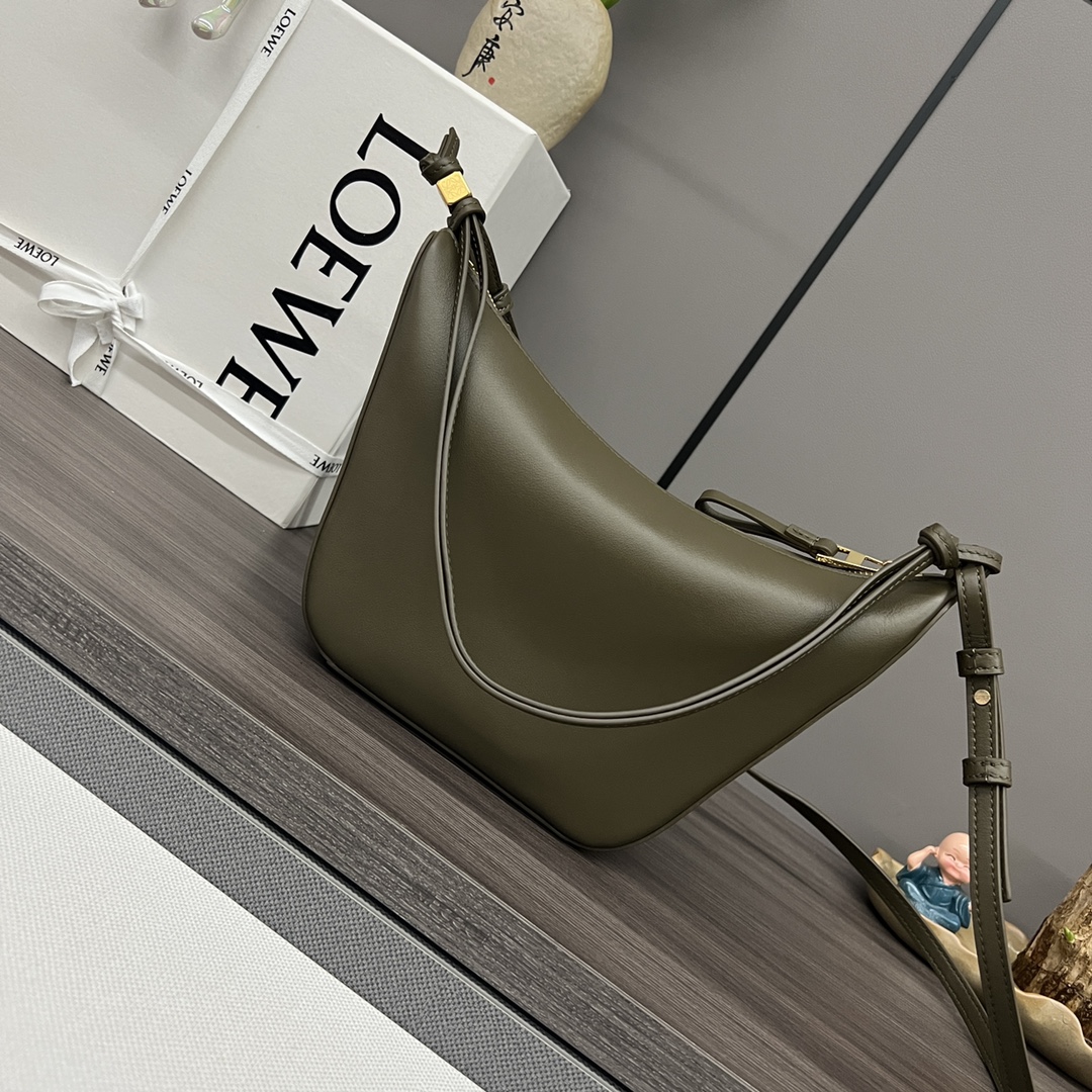 Loewe Hammock Hobo Bag in Classic Calfskin-Olive Green