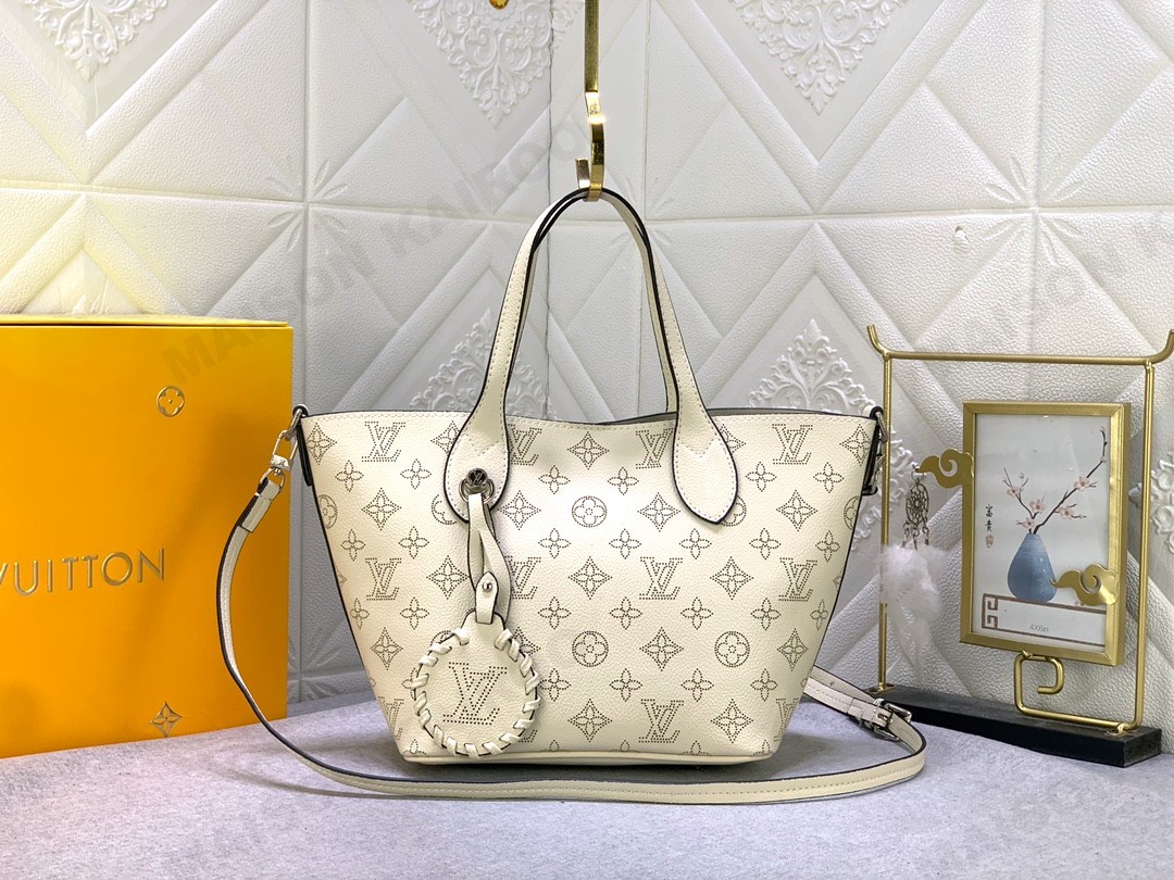 Louis Vuitton LV Mahina Blossom PM&MM Off White Dense Perforated Monogram Leather Basket Handle Tote Bag - KAIROO