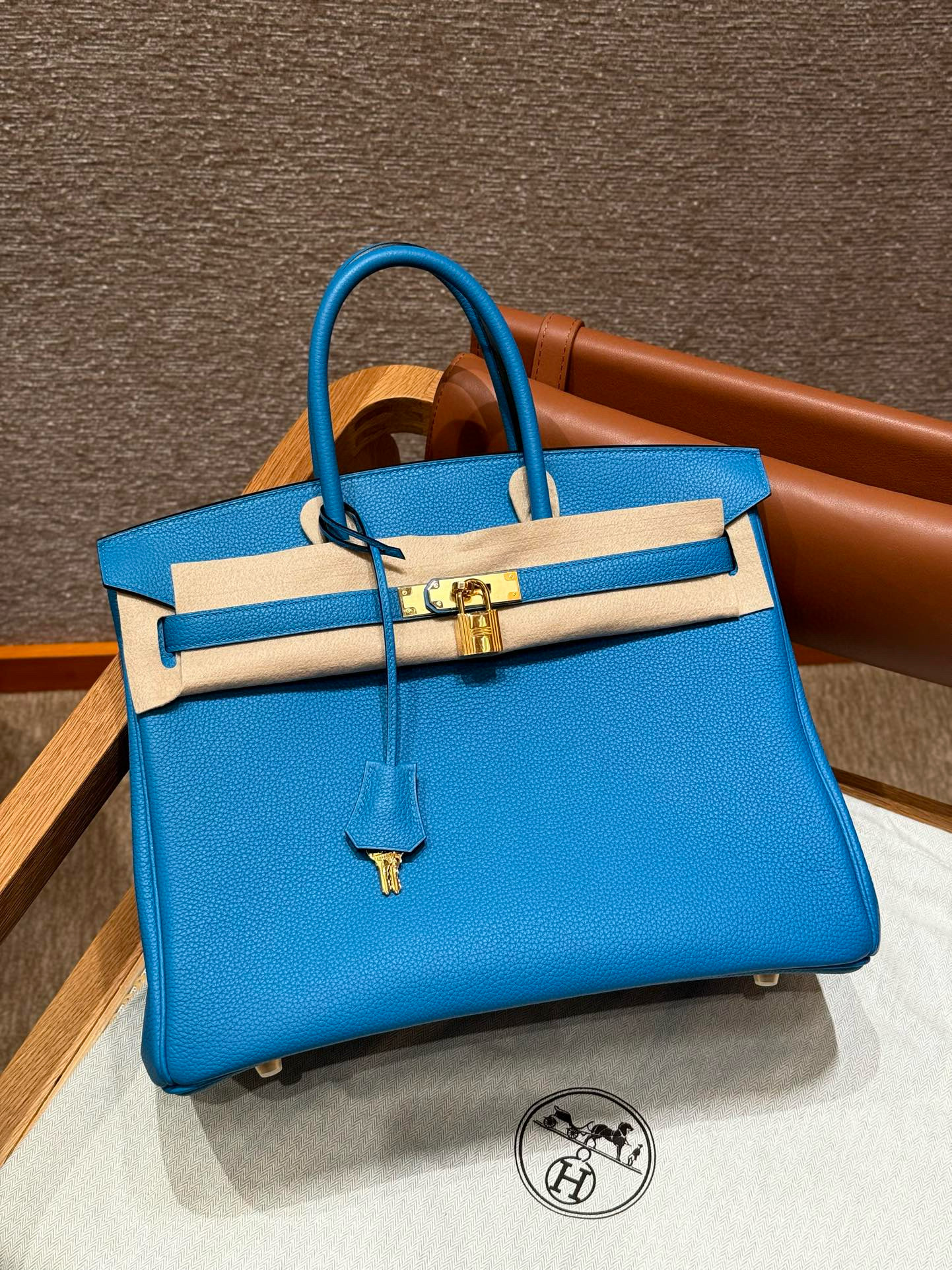 Hermes Blue Frida Togo Birkin 35 Bag