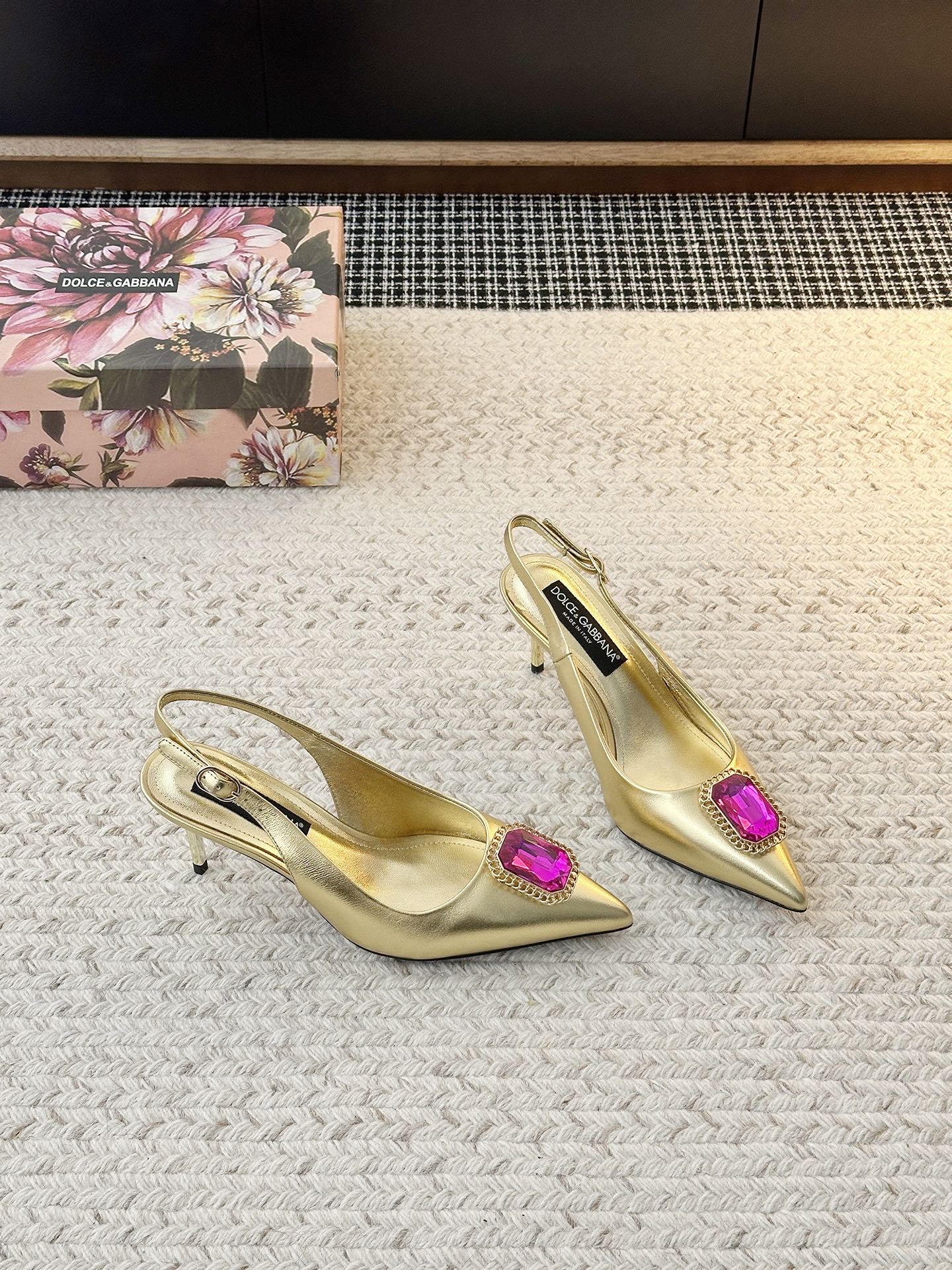 Dolce&Gabbana  leather crystal slingback pumps