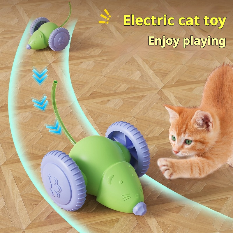 Cute Little Mouse Shape Cat Interactive Toy Rechargeable Automatic Obstacle Avoidance Green/White