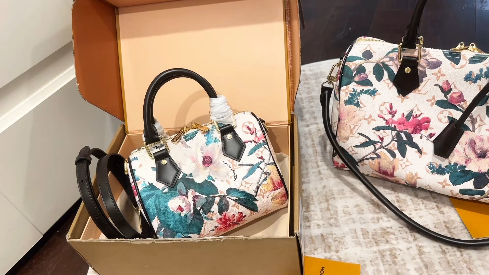 Louis Vuitton Speedy 20/30 Monogram Floral Nano&Large Canvas Leather Trim Bandoulière Handle Bag - KAIROO