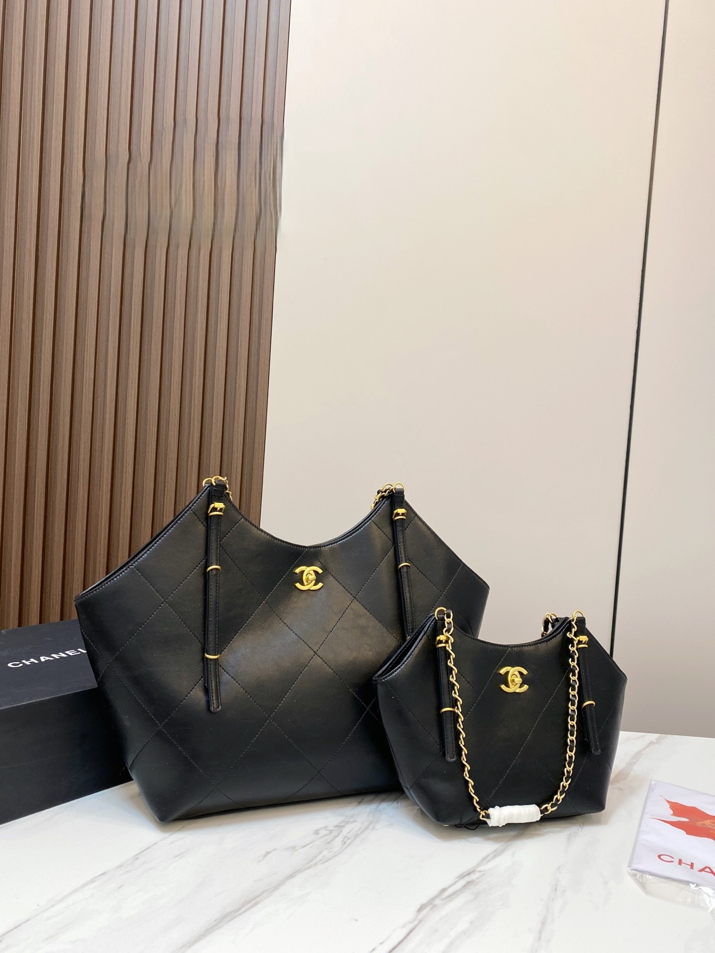 Chanel Diamond Quilted Smooth Leather CC Turn Lock Basket Winged Tote Bag With Pouch - KAIROO