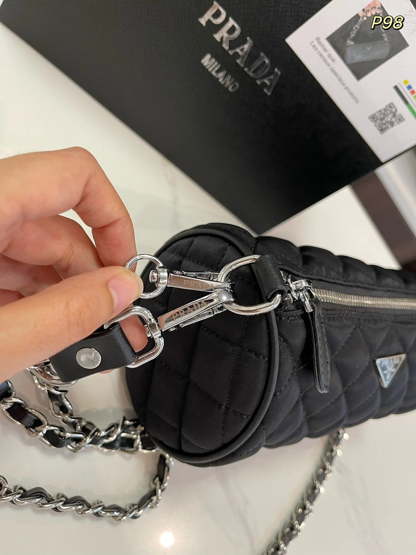 Prada CYLINDRICAL 20 BAG IN BLACK RE-NYLON SILVER HARDWARE