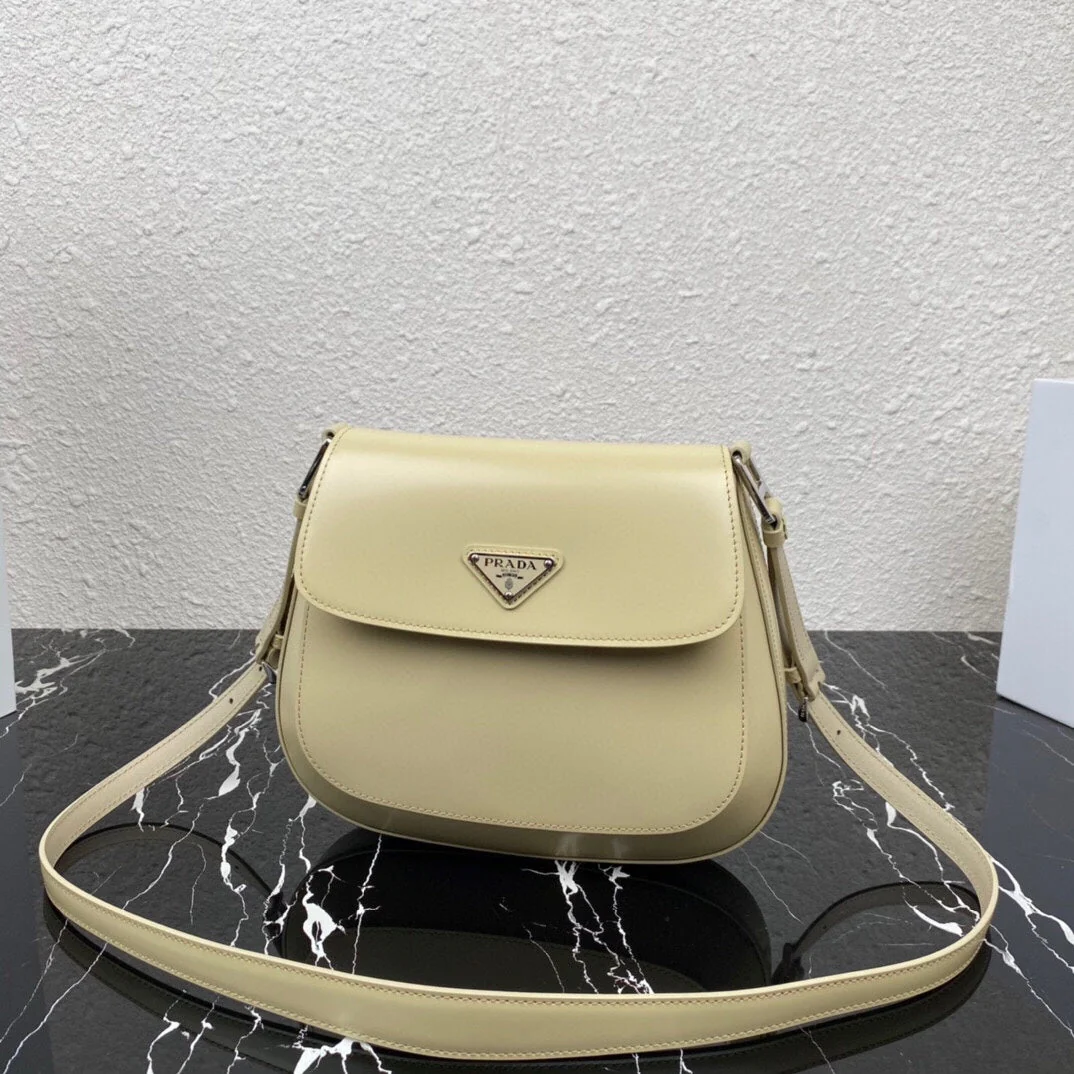 Prada CLEO 24 BEIGE BRUSHED LEATHER SHOULDER BAG
