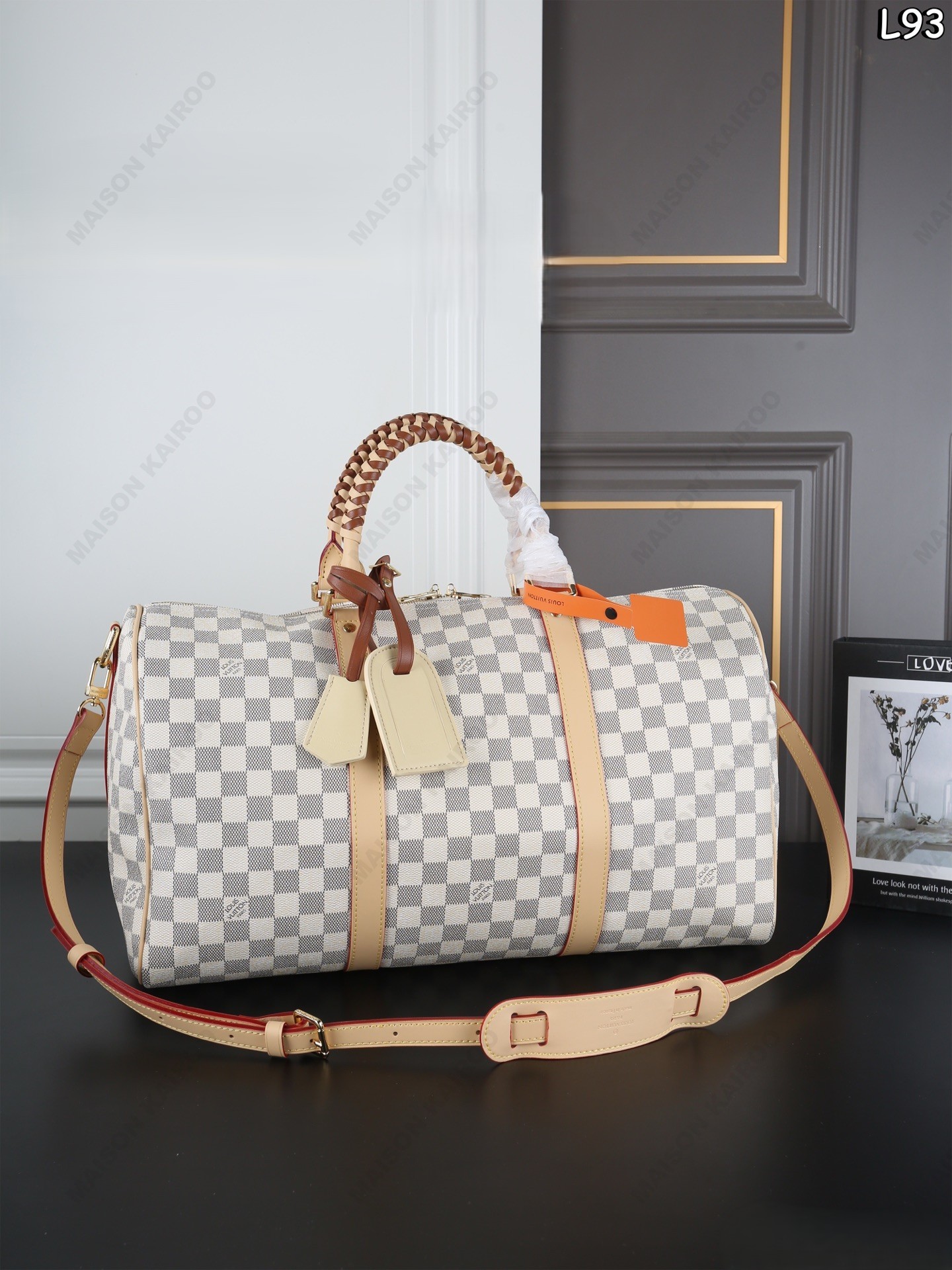Louis Vuitton LV Keepall Bandouliere 45 Damier Azur Canvas Brown Braided Handle Duffle Top Handle Bag - KAIROO
