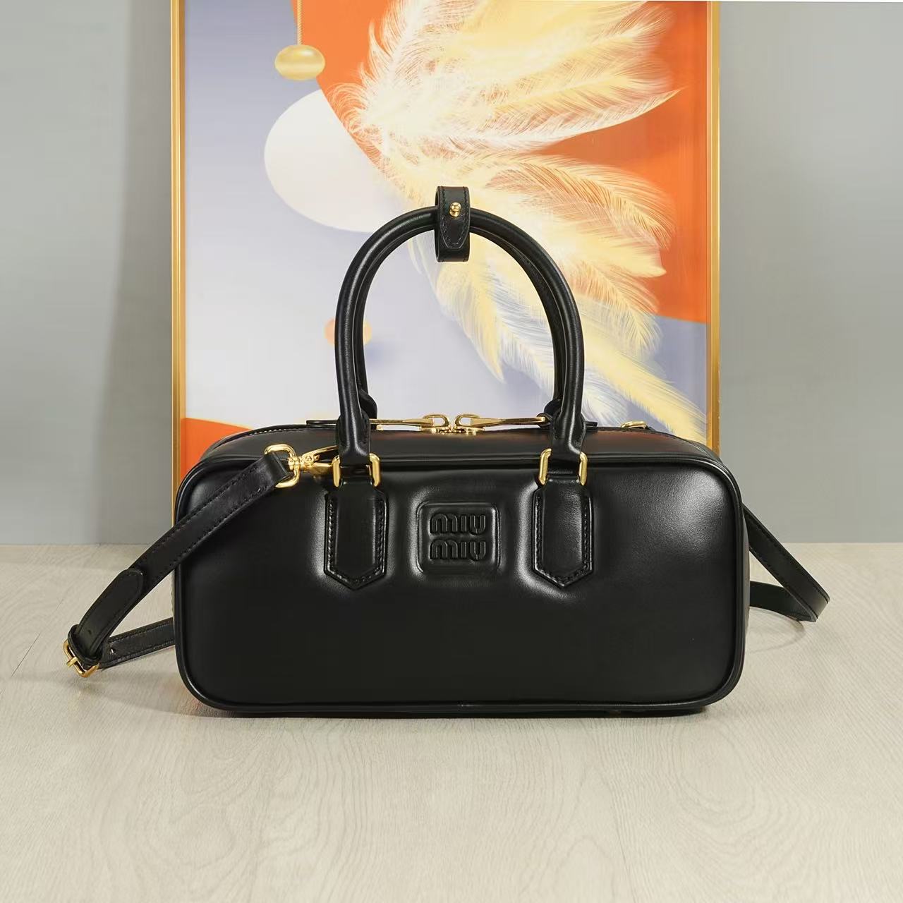 Miu Miu Large Arcadie Leather Boston Bag-Black 5BB148