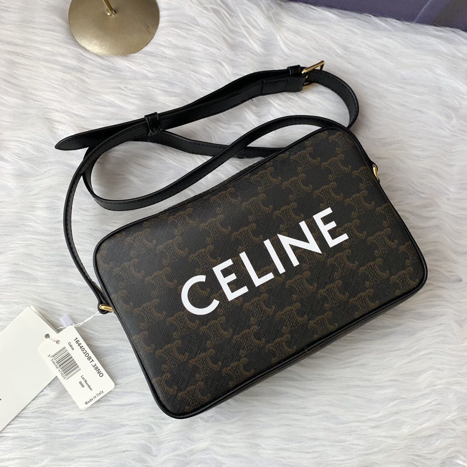 Celine Triomphe Canvas White Logo Print Zip Messenger Camera Crossbody Bag - KAIROO