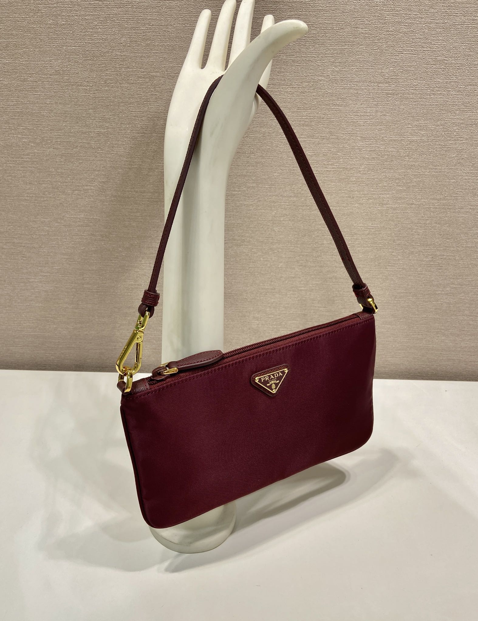 Prada vintage shoulder bag burgundy nylon fabric 280823
